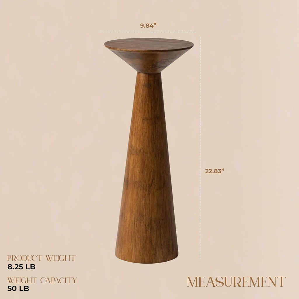 COZAYH 22.8” Tall Round Martini End Table, Walnut – Solid Pine Wood Pedestal Accent Drink Stand with Tapered Base – Farmhouse Modern Furniture for Living Room, Bedroom & Small Spaces