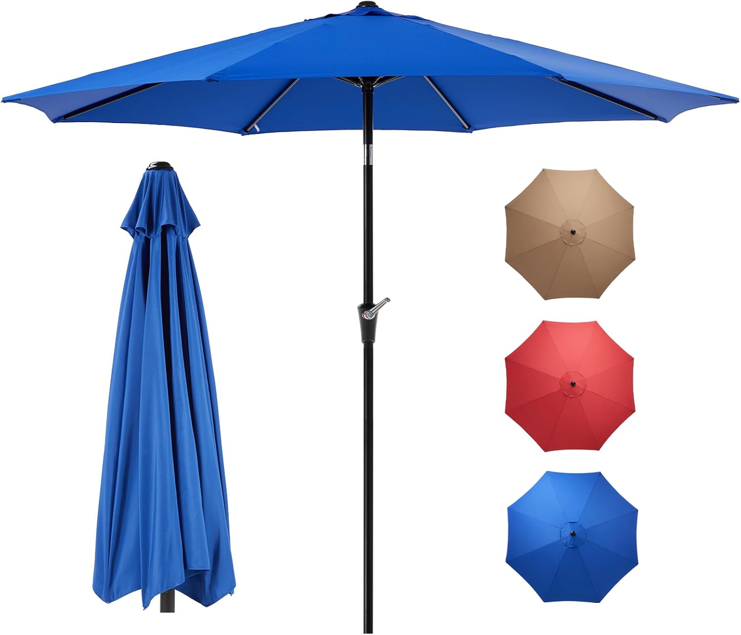OLIXIS 9ft Patio Umbrella with Tilt and Crank Button & 8 Sturdy Ribs Waterproof, 9 Feet Patio Table Umbrella Perfect for Poolside, Terrace, Beach and Outdoor Restaurant, Blue