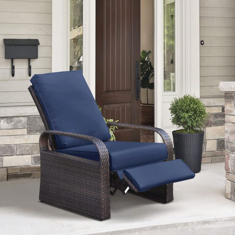 Babylon Outdoor Recliner Wicker Patio Adjustable Recliner Chair with Cushions, Rust-Resistant Aluminum Frame,All-Weather Resin Rattan, Brown& Khaki