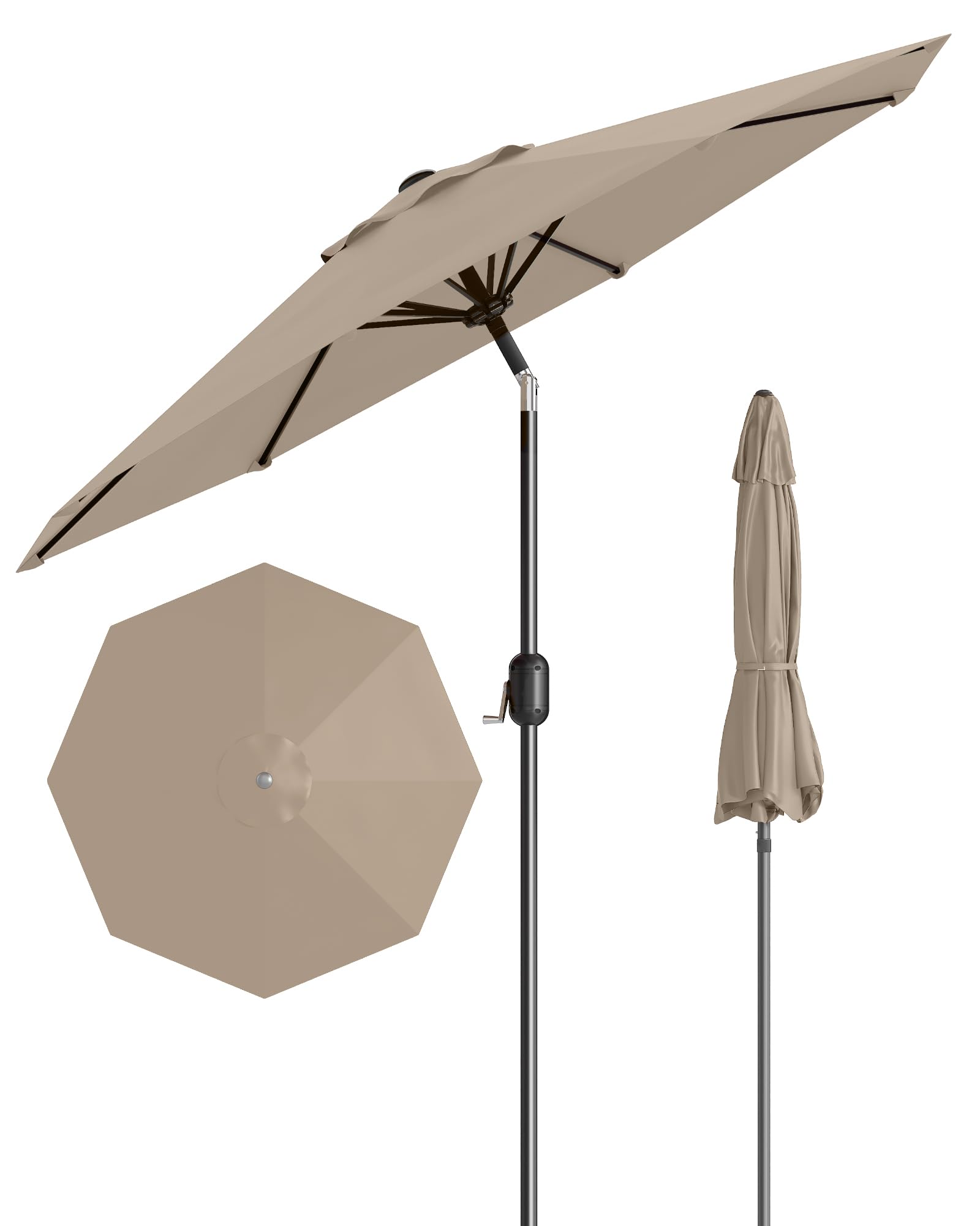 GarveeLife Outdoor Patio Umbrella, Table Market Umbrella with Push Button Tilt and Crank, 8 Sturdy Ribs UV Protection Waterproof for Garden, Deck, Backyard, Pool