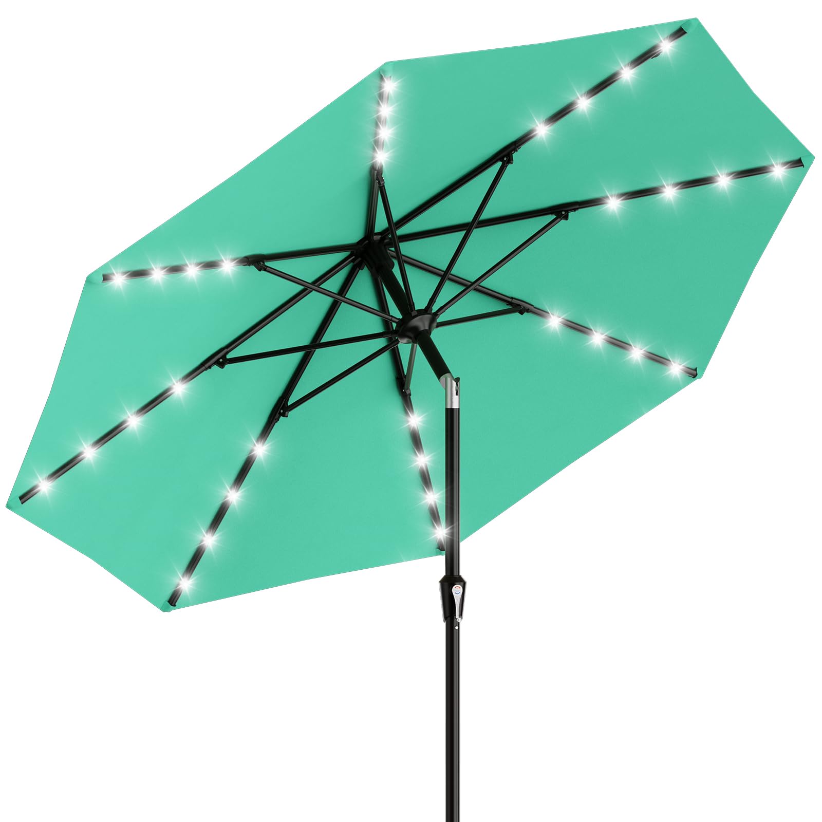 AreShark 9FT Patio Umbrella with Solar Lights, 32 Lighted Pool Umbrella w/Tilt and Crank, Outdoor Market Solar Umbrellas for Garden, Deck, Backyard, Pool and Beach, Beige