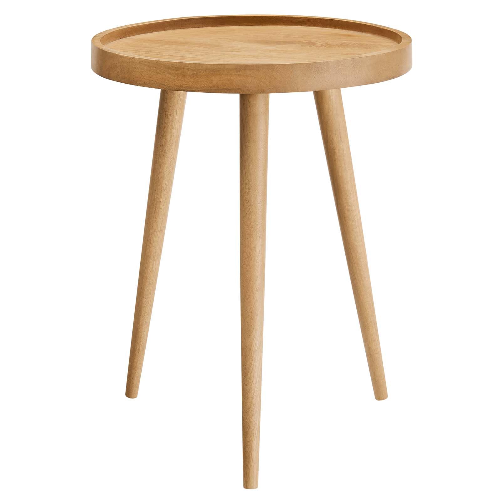 Modway Chiro Solid Wood Side Table in Walnut with Tray Top - Mid-Century Modern Round Accent Table - Small Bedside Table with Tapered Legs - Living Room End Table