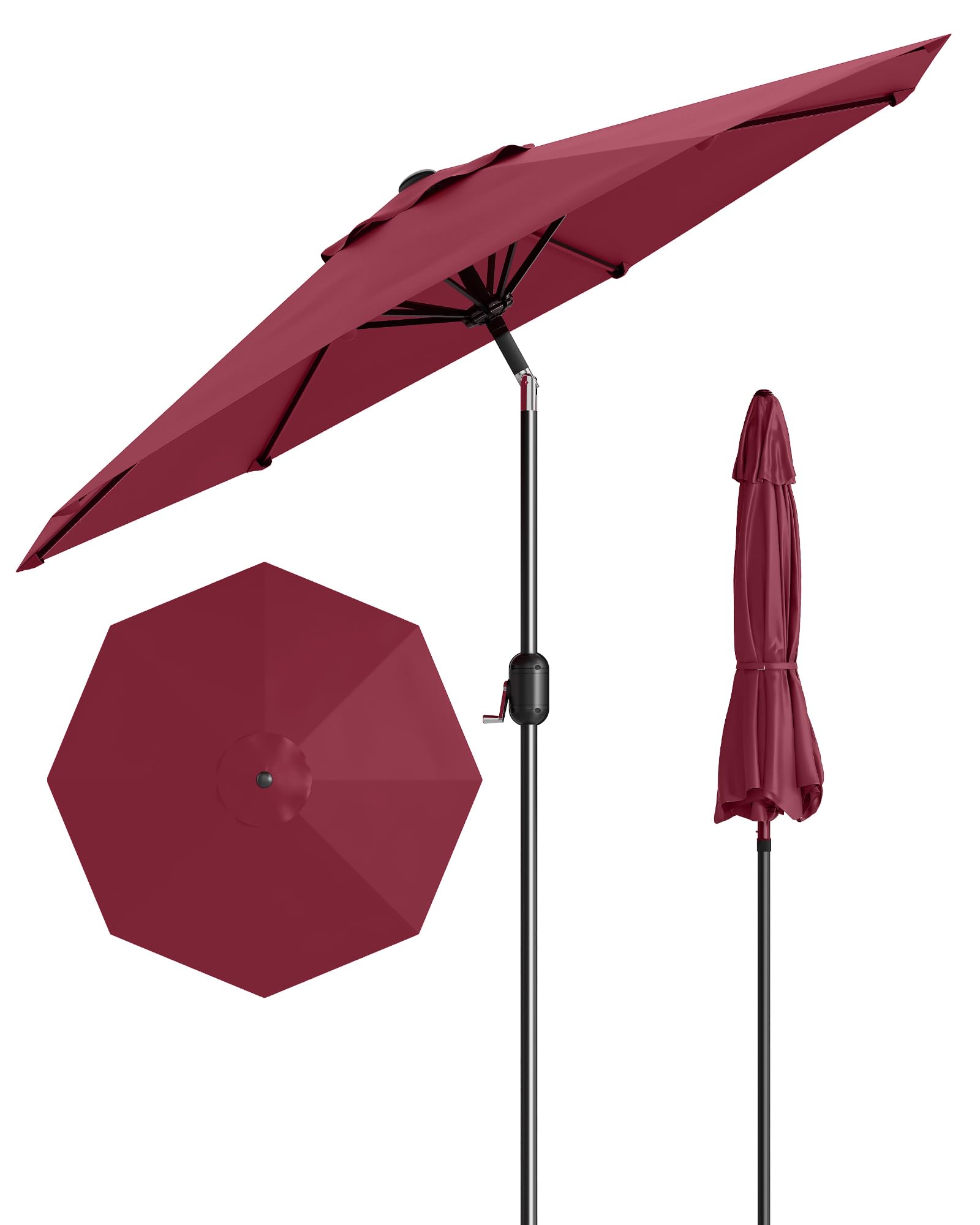 GarveeLife Outdoor Patio Umbrella, Table Market Umbrella with Push Button Tilt and Crank, 8 Sturdy Ribs UV Protection Waterproof for Garden, Deck, Backyard, Pool