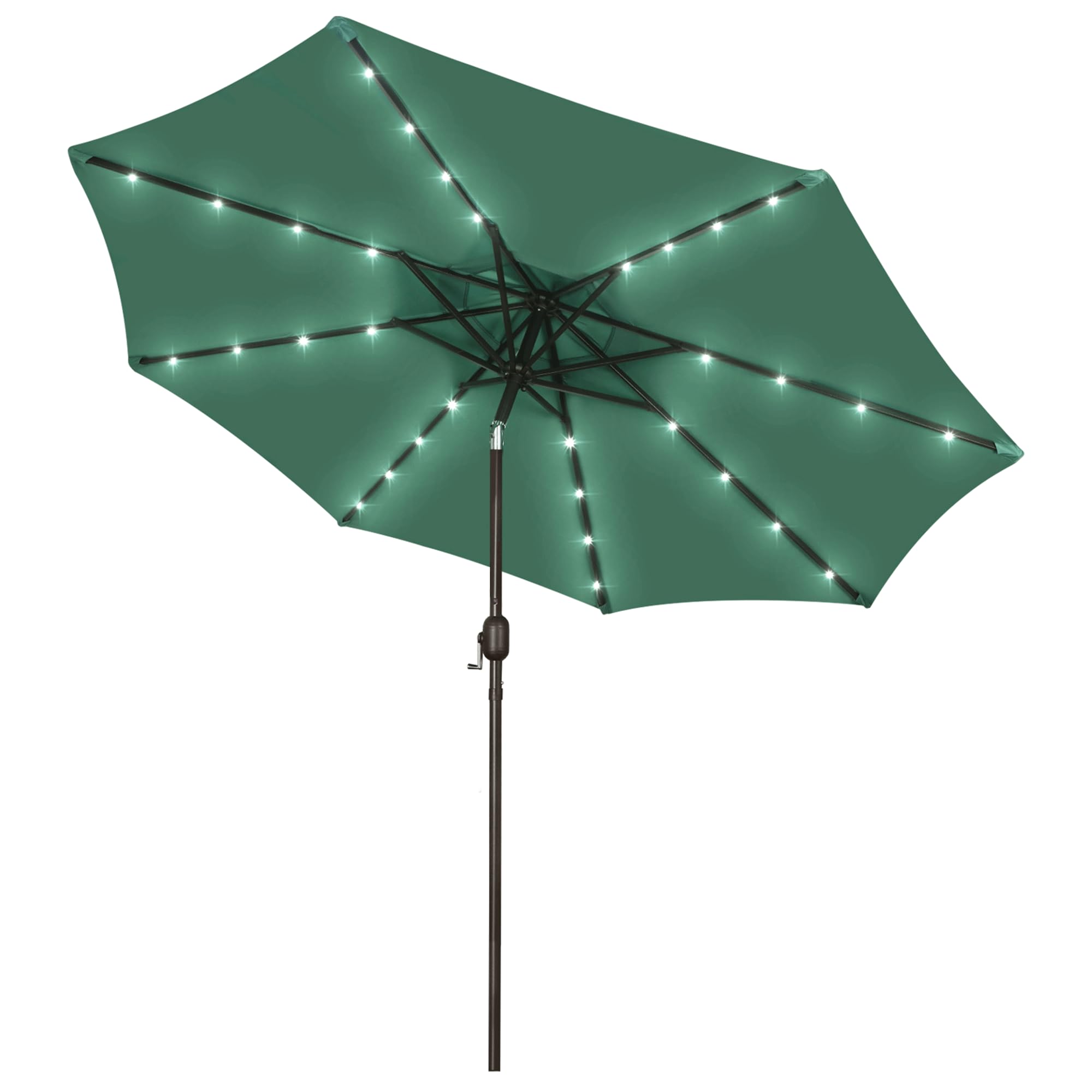 Blissun 9 ft Solar Umbrella 32 LED Lighted Patio Umbrella Table Market Umbrella with Tilt and Crank Outdoor Umbrella for Garden, Deck, Backyard, Pool and Beach (Cerulean)