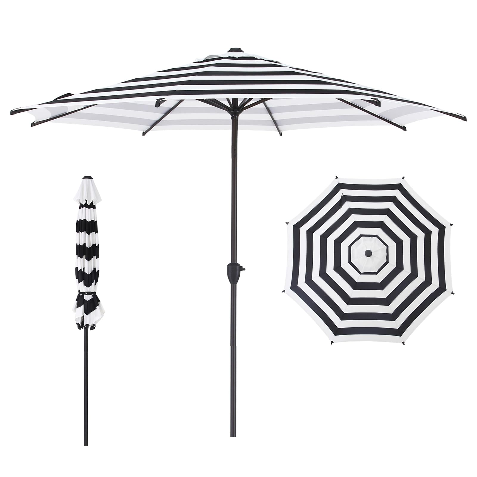 Abba Patio 9FT Lyon Outdoor Patio Umbrella Outdoor Table Umbrella with Push Button Tilt and Crank Market Umbrella 8 Sturdy Ribs UV Protection Waterproof for Garden Deck Backyard Pool, Black & Ivory