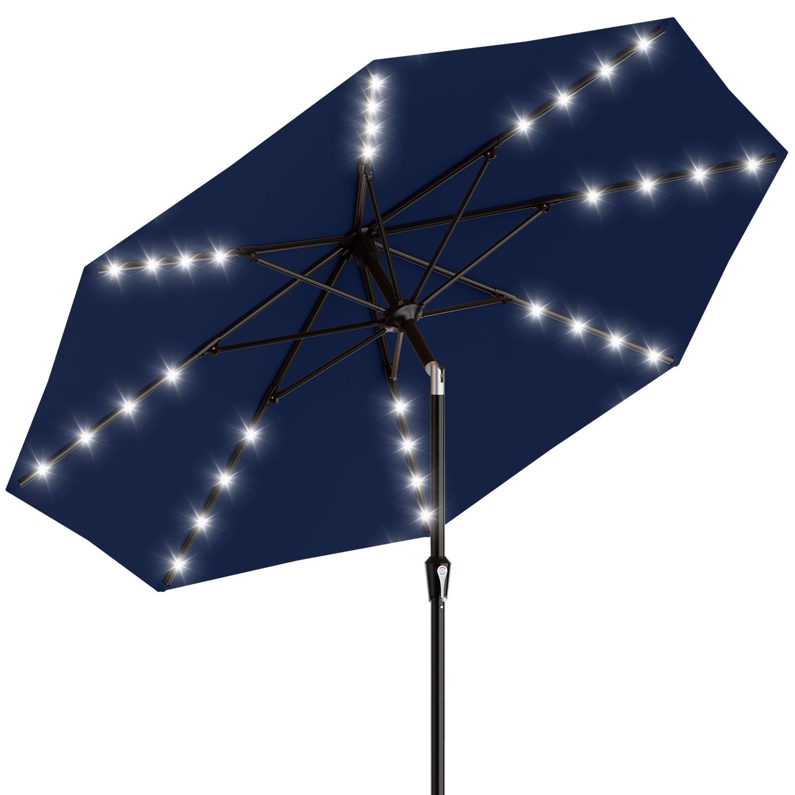 AreShark 9FT Patio Umbrella with Solar Lights, 32 Lighted Pool Umbrella w/Tilt and Crank, Outdoor Market Solar Umbrellas for Garden, Deck, Backyard, Pool and Beach, Beige