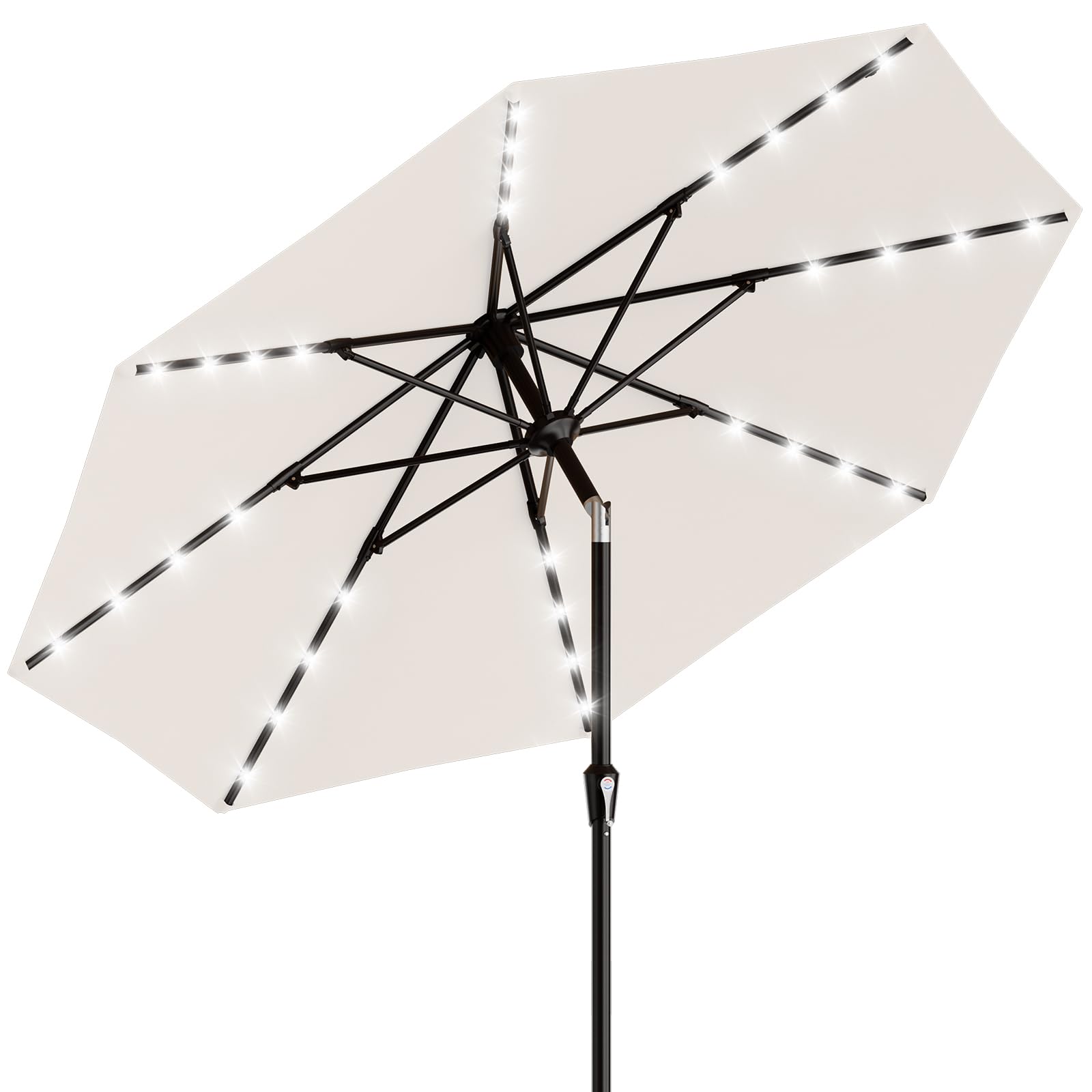 AreShark 9FT Patio Umbrella with Solar Lights, 32 Lighted Pool Umbrella w/Tilt and Crank, Outdoor Market Solar Umbrellas for Garden, Deck, Backyard, Pool and Beach, Beige