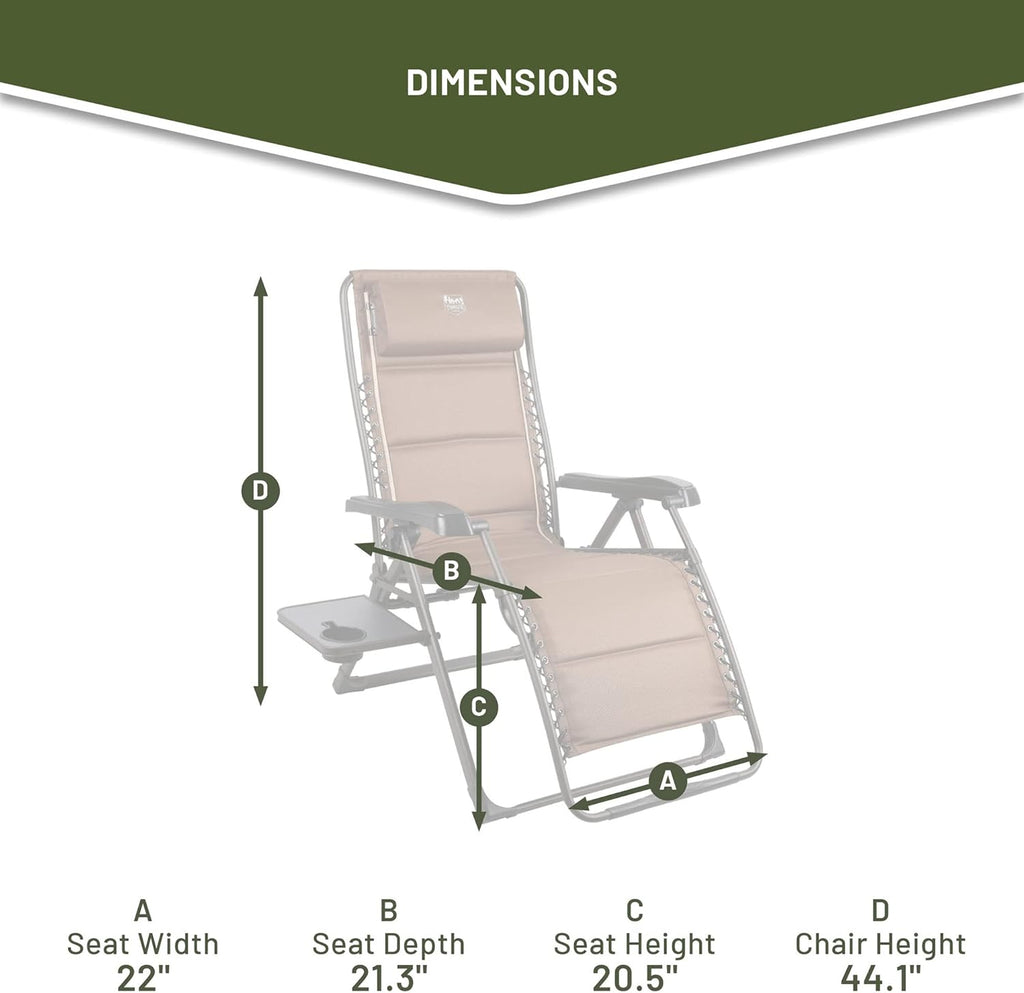 TIMBER RIDGE Aluminum Zero Gravity Chairs, Folding Recliner Chair Padded with Cup Holder and Headrest, Adjustable Lounge Reclining Chair for Outdoor Camping Lawn Patio Indoor, Supports 350lbs, Brown