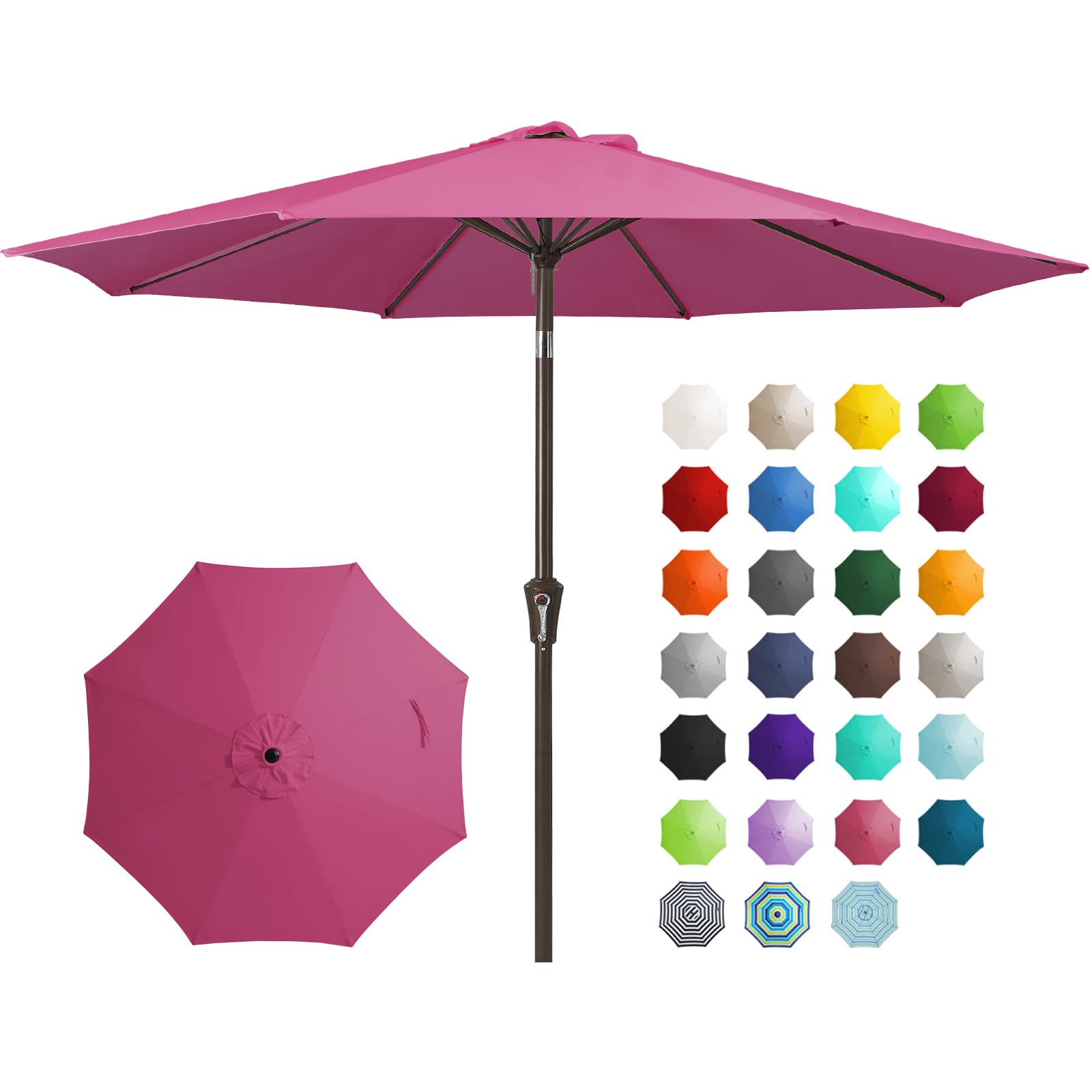 JEAREY 9FT Outdoor Patio Umbrella Outdoor Table Umbrella with Push Button Tilt and Crank, Market Umbrella 8 Sturdy Ribs UV Protection Waterproof for Garden, Deck, Backyard, Pool (Beige)