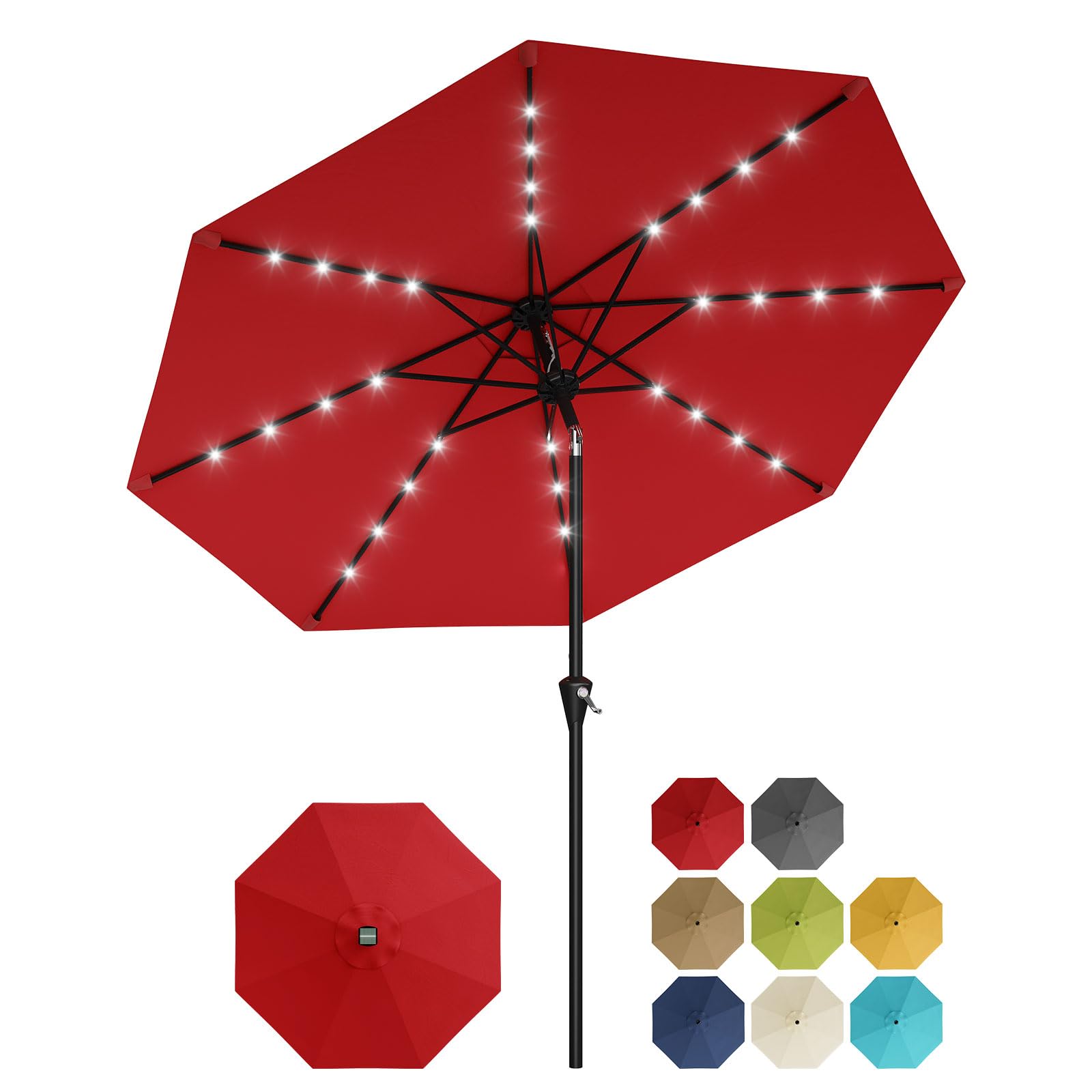 Garvee 9FT Patio Umbrella - Outdoor Table Umbrella with Smooth Crank Lift, Push Button Tilt and 8 Sturdy Ribs - Market Umbrella UV Protection Waterproof for Pool, Deck, Yard, Garden (Navy Blue)