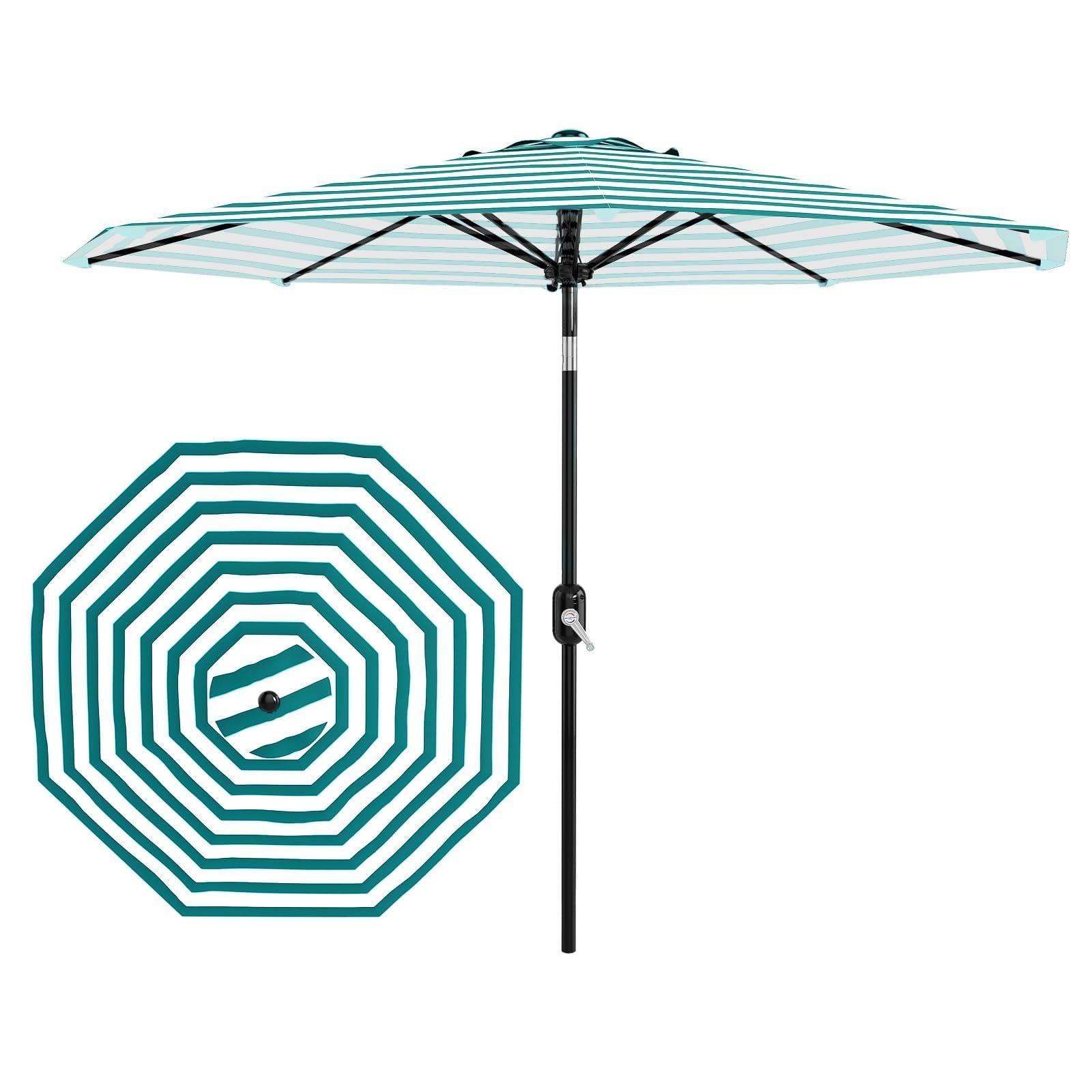 Garvee 9FT Patio Umbrella - Outdoor Table Umbrella with Smooth Crank Lift, Push Button Tilt and 8 Sturdy Ribs - Market Umbrella UV Protection Waterproof for Pool, Deck, Yard, Garden (Navy Blue)
