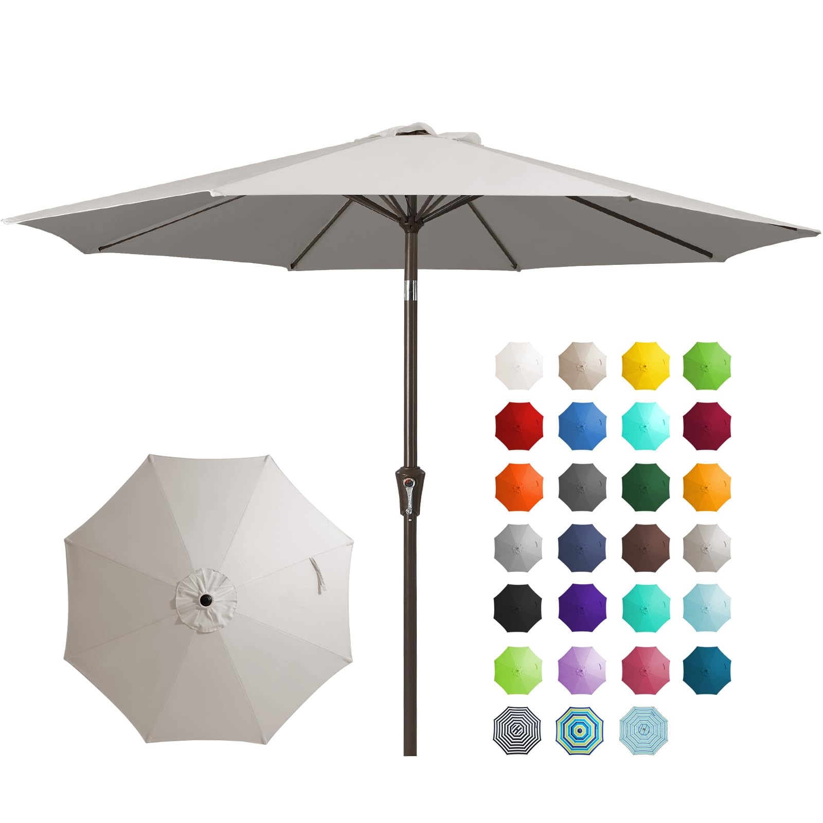 JEAREY 9FT Outdoor Patio Umbrella Outdoor Table Umbrella with Push Button Tilt and Crank, Market Umbrella 8 Sturdy Ribs UV Protection Waterproof for Garden, Deck, Backyard, Pool (Beige)