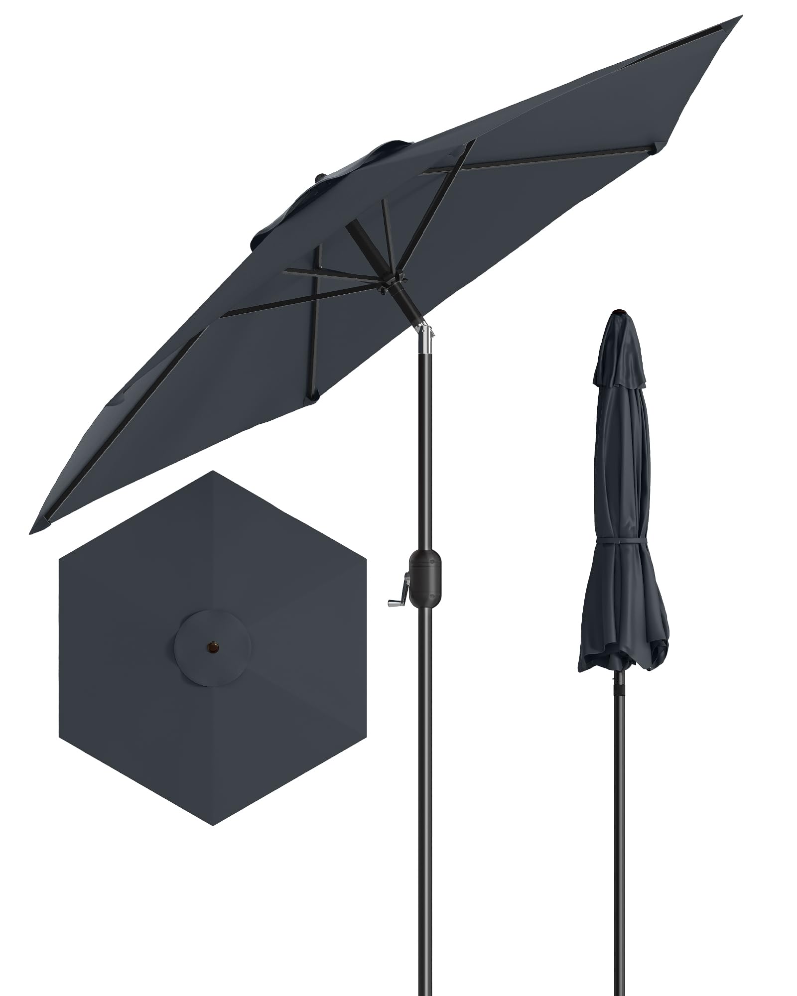 GarveeLife Outdoor Patio Umbrella, Table Market Umbrella with Push Button Tilt and Crank, 8 Sturdy Ribs UV Protection Waterproof for Garden, Deck, Backyard, Pool