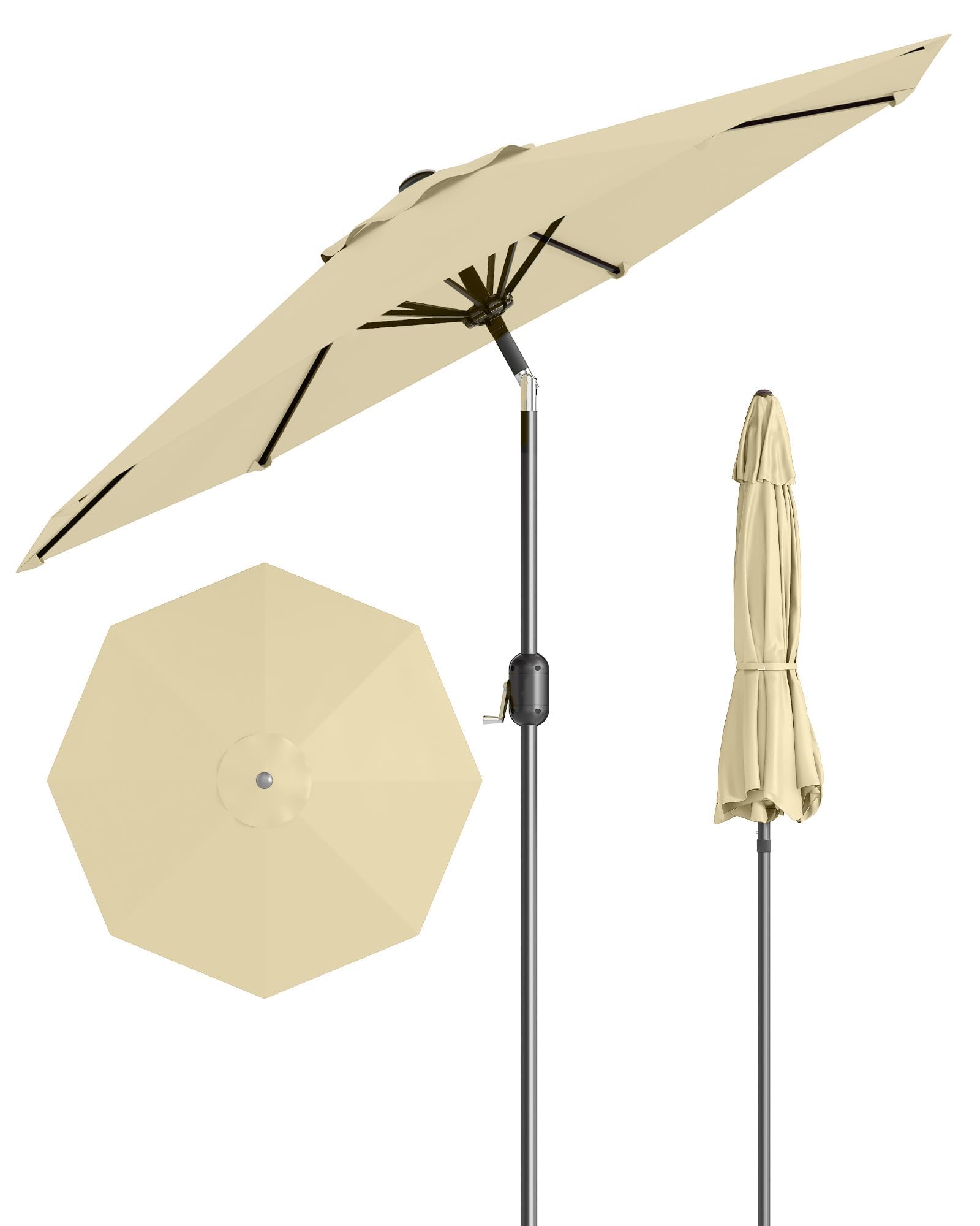 GarveeLife Outdoor Patio Umbrella, Table Market Umbrella with Push Button Tilt and Crank, 8 Sturdy Ribs UV Protection Waterproof for Garden, Deck, Backyard, Pool