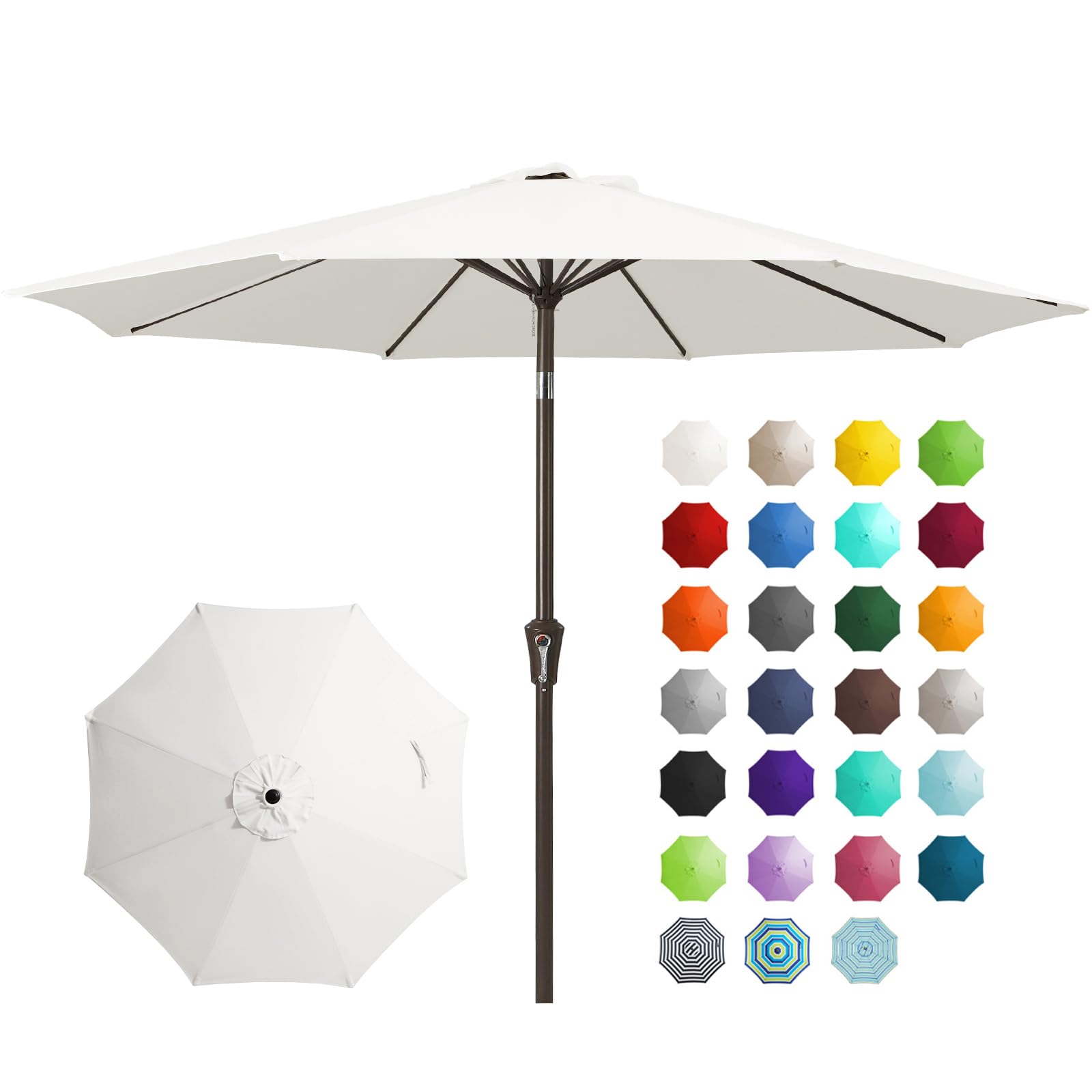 JEAREY 9FT Outdoor Patio Umbrella Outdoor Table Umbrella with Push Button Tilt and Crank, Market Umbrella 8 Sturdy Ribs UV Protection Waterproof for Garden, Deck, Backyard, Pool (Beige)