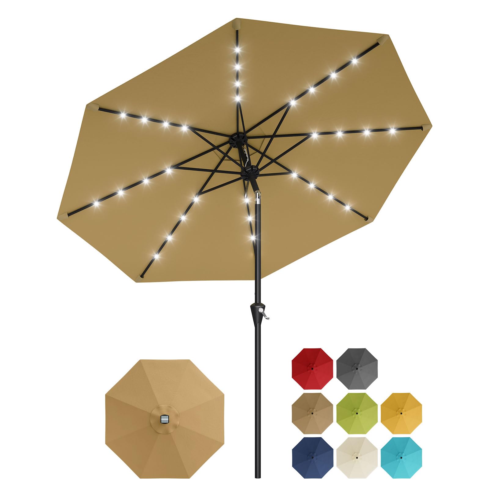 Garvee 9FT Patio Umbrella - Outdoor Table Umbrella with Smooth Crank Lift, Push Button Tilt and 8 Sturdy Ribs - Market Umbrella UV Protection Waterproof for Pool, Deck, Yard, Garden (Navy Blue)