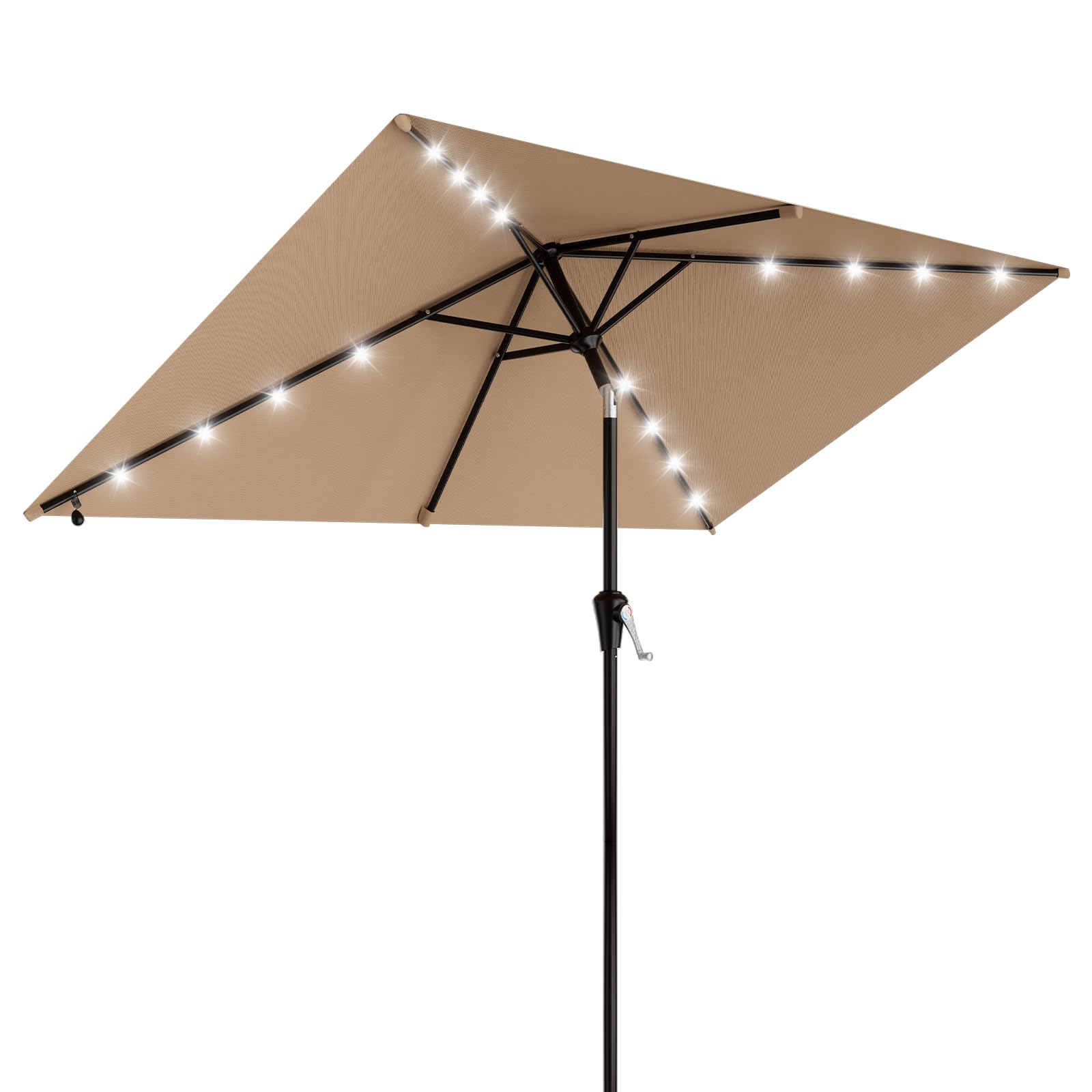 AreShark 9FT Patio Umbrella with Solar Lights, 32 Lighted Pool Umbrella w/Tilt and Crank, Outdoor Market Solar Umbrellas for Garden, Deck, Backyard, Pool and Beach, Beige
