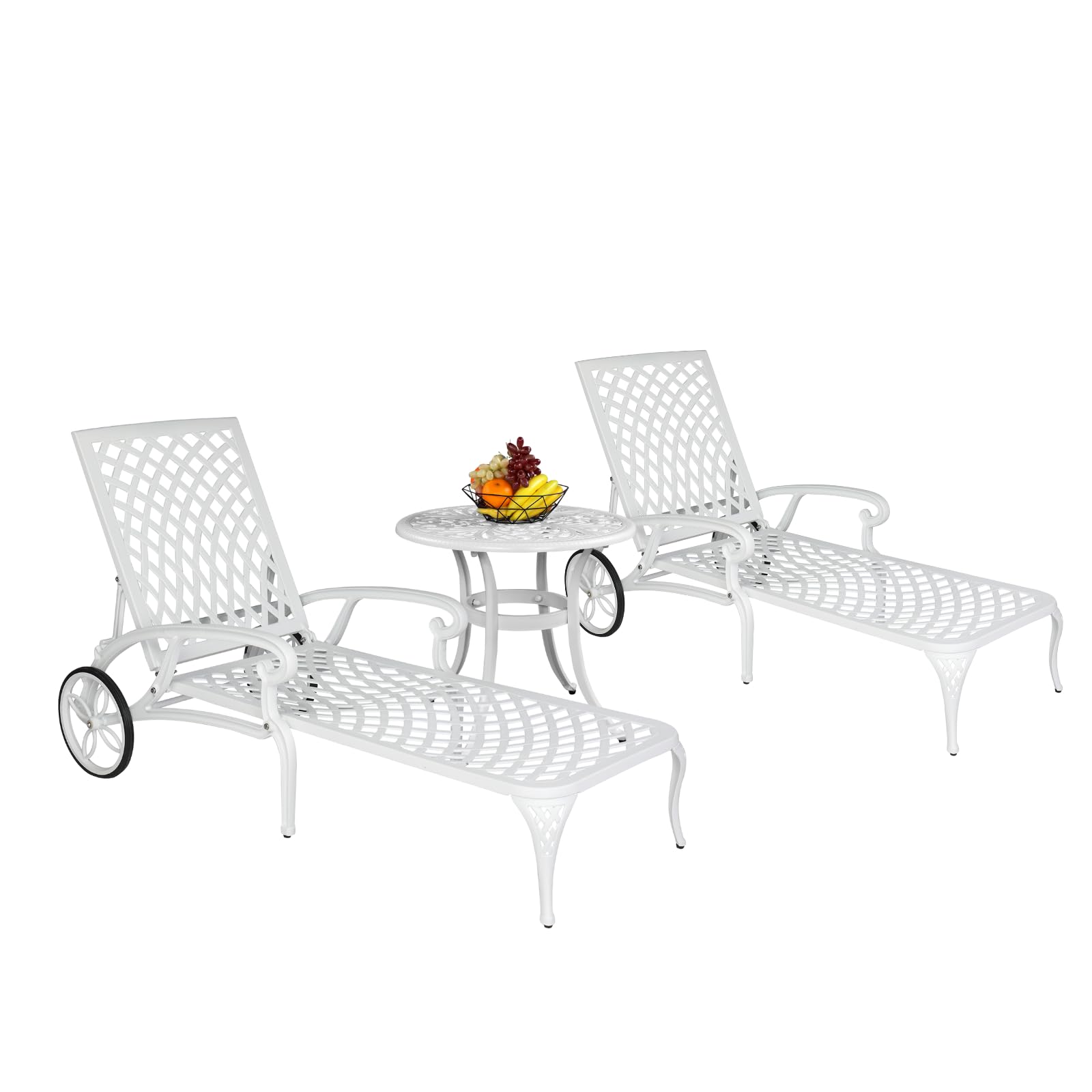 Outvita Lounge Chairs for Outside, Patio Cast Aluminum Recliner with Adjustable Back and Rolling Wheels for Backyard Porch Pool Balcony Deck (Bronze)