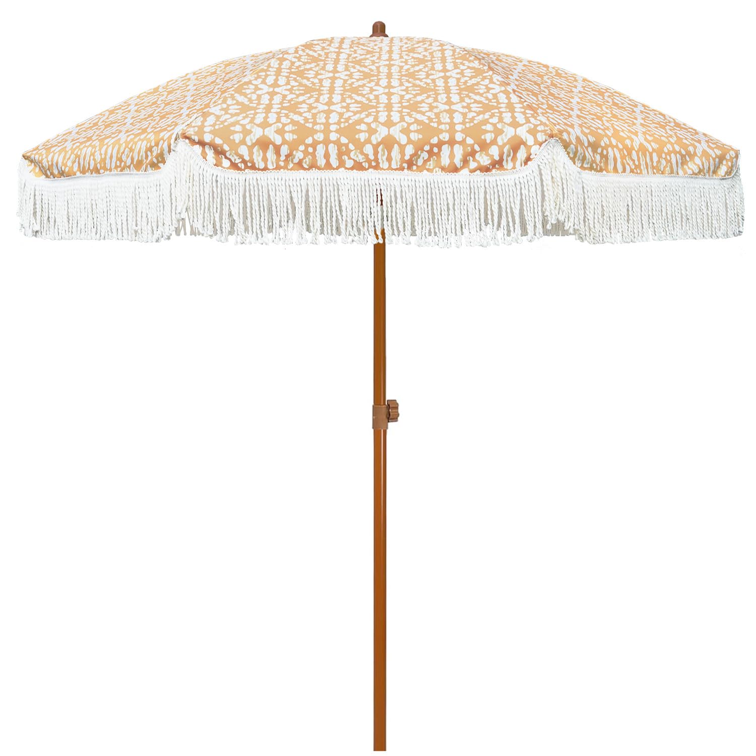 AMMSUN 7ft Patio Umbrella with Fringe Outdoor Tassel Umbrella UPF50+ Premium Steel Pole and Ribs Push Button Tilt, Navy Blue Stripes