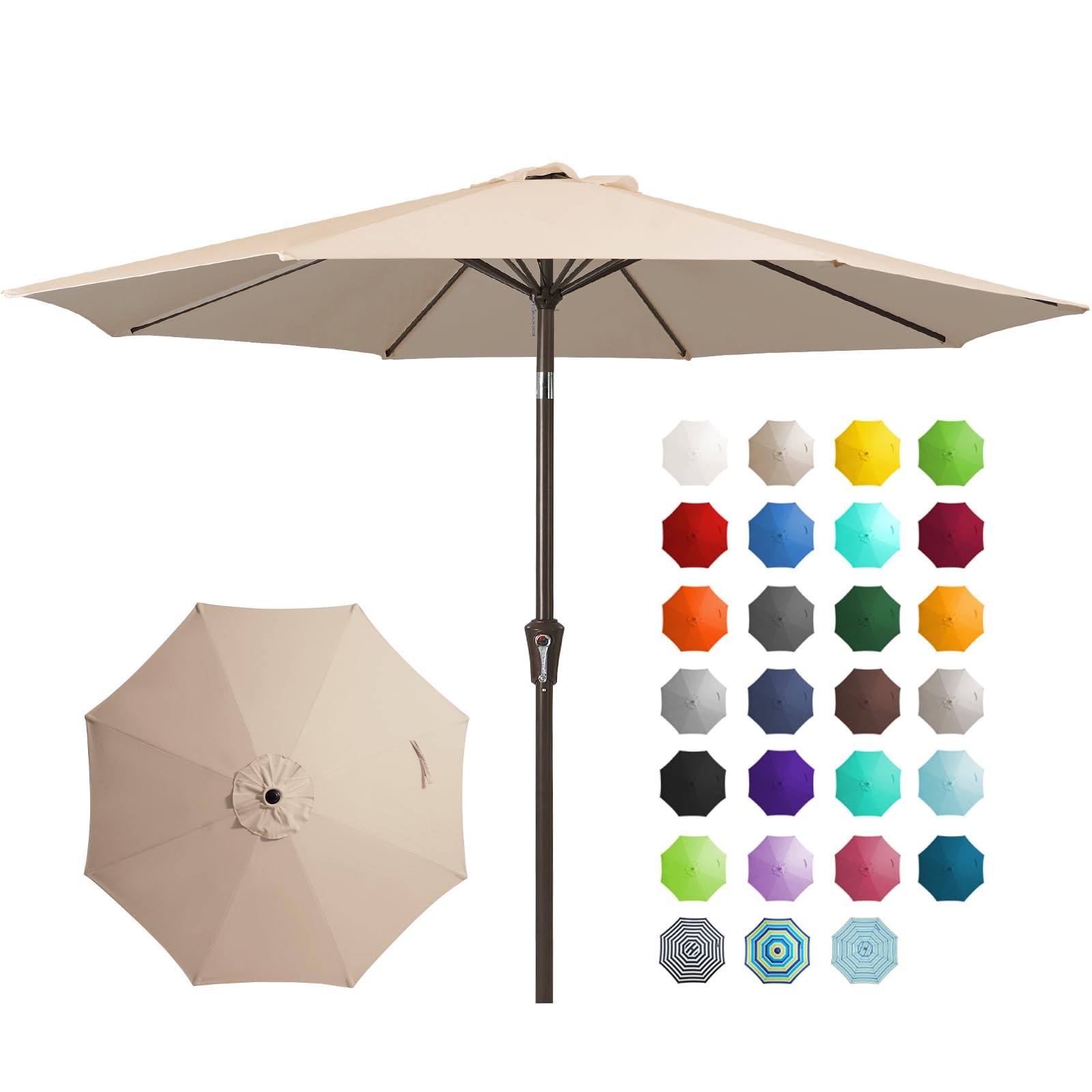 JEAREY 9FT Outdoor Patio Umbrella Outdoor Table Umbrella with Push Button Tilt and Crank, Market Umbrella 8 Sturdy Ribs UV Protection Waterproof for Garden, Deck, Backyard, Pool (Beige)