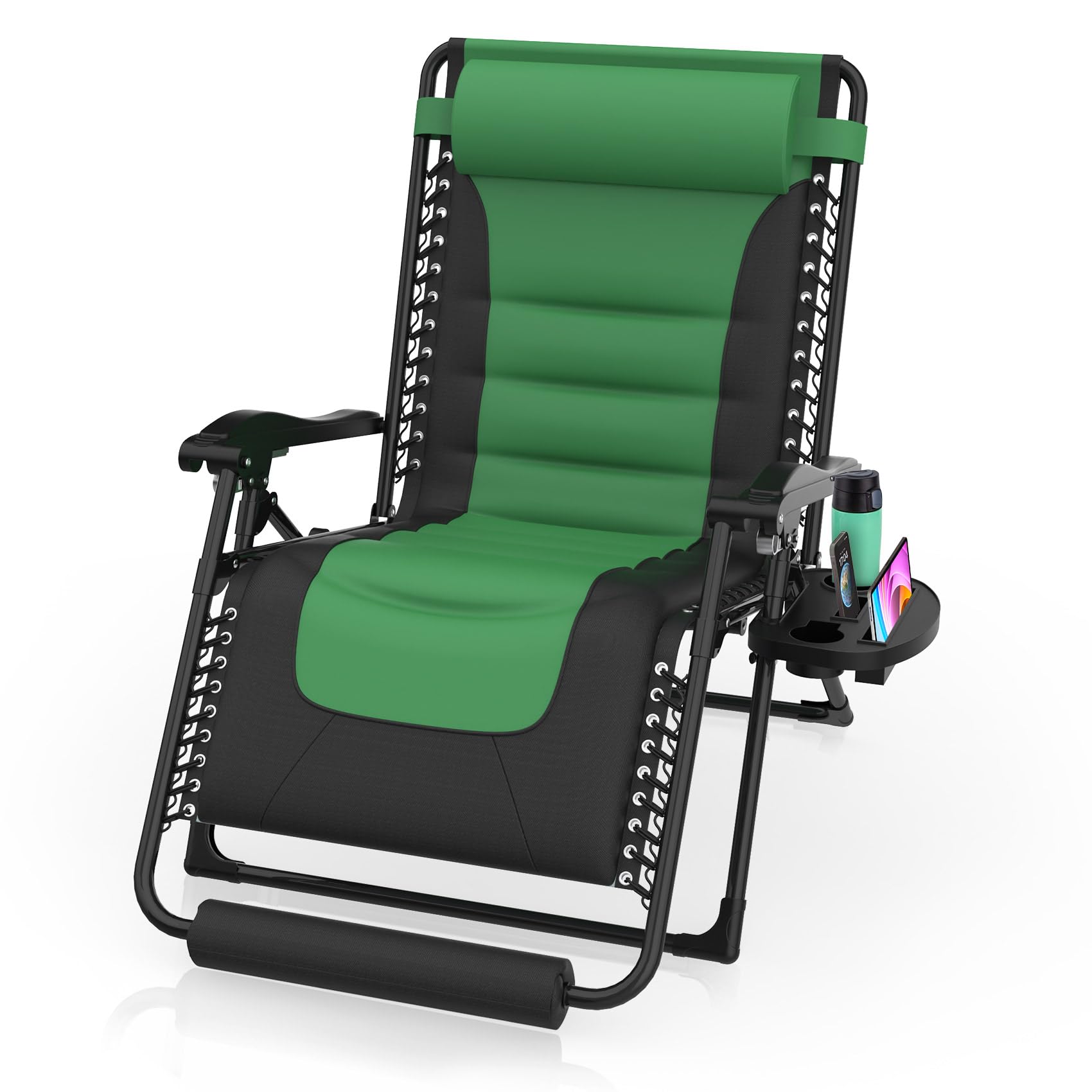 Suteck Zero Gravity Chair, Reclining Camping Lounge Chair with Aluminum Alloy Lock, Folding Patio Recliner w/Removable Pad, Adjustable Headrest and Side Tray for Outdoor Patio, Lawn, and Camping