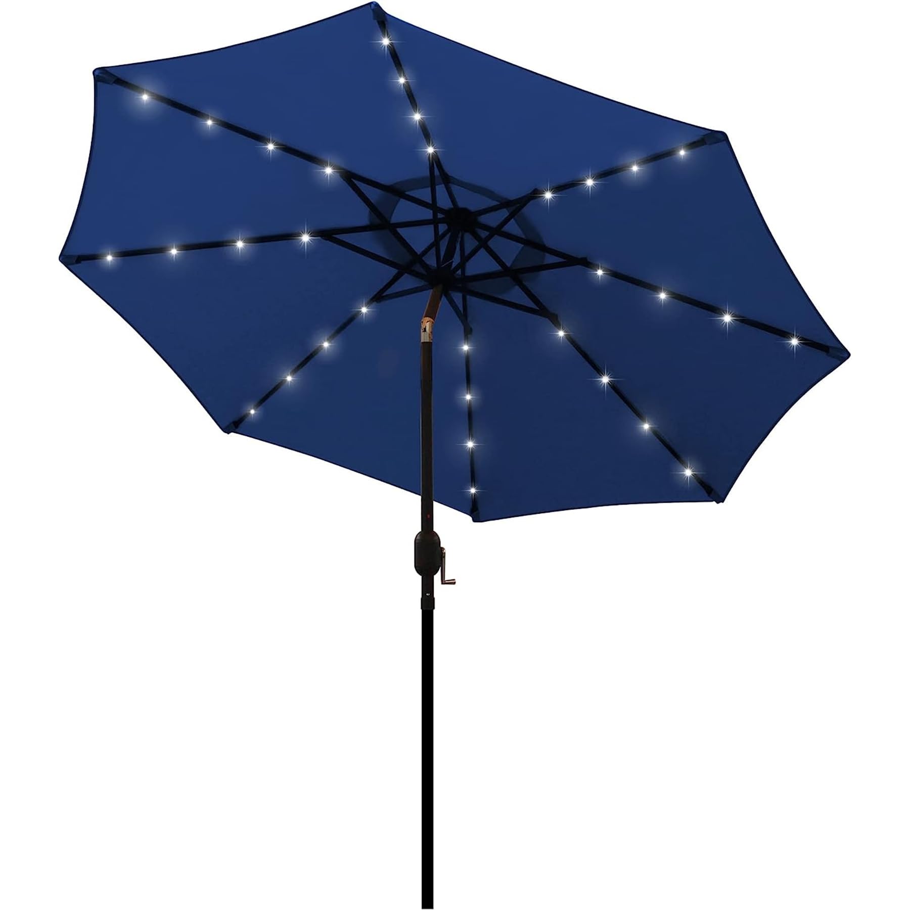 Blissun 9 ft Solar Umbrella 32 LED Lighted Patio Umbrella Table Market Umbrella with Tilt and Crank Outdoor Umbrella for Garden, Deck, Backyard, Pool and Beach (Cerulean)