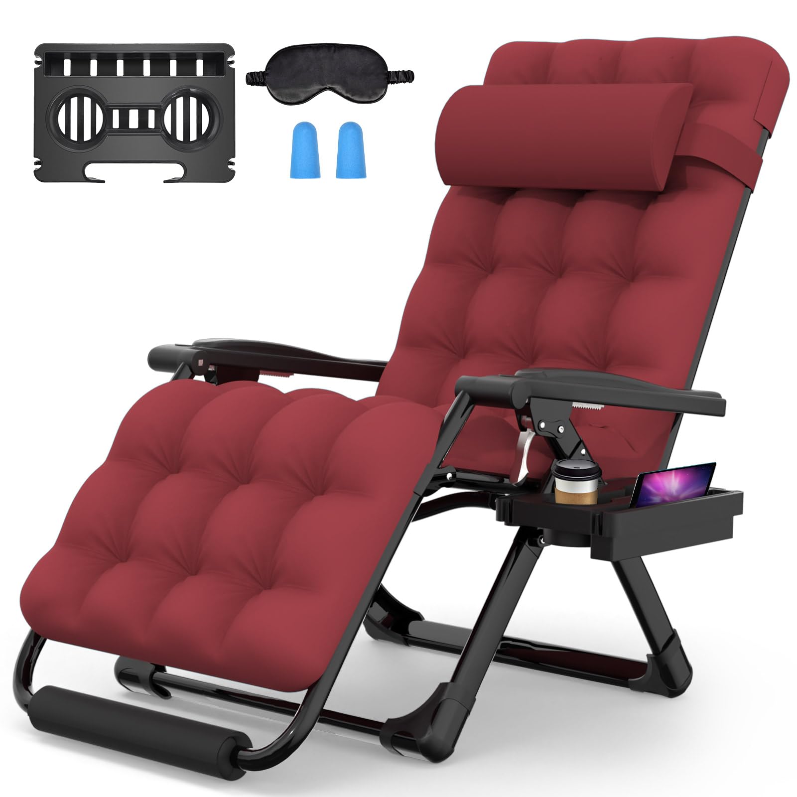 Suteck Zero Gravity Chair, Reclining Camping Lounge Chair with Aluminum Alloy Lock, Folding Patio Recliner w/Removable Pad, Adjustable Headrest and Side Tray for Outdoor Patio, Lawn, and Camping