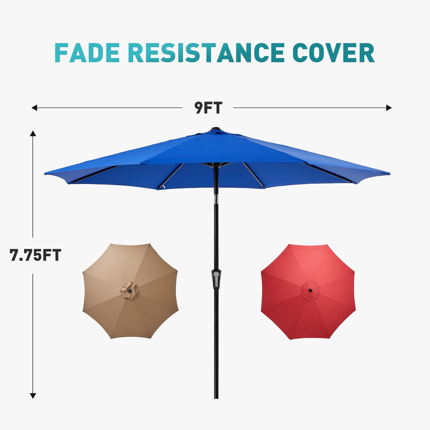 OLIXIS 9ft Patio Umbrella with Tilt and Crank Button & 8 Sturdy Ribs Waterproof, 9 Feet Patio Table Umbrella Perfect for Poolside, Terrace, Beach and Outdoor Restaurant, Blue