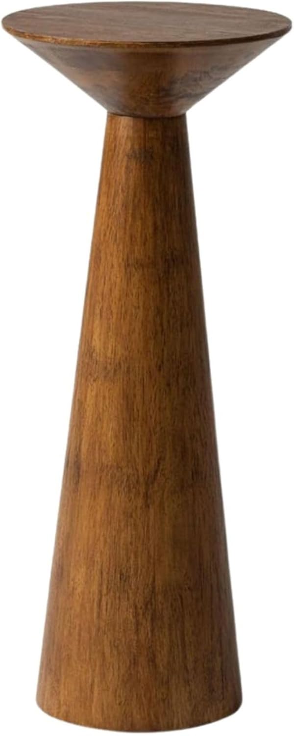 COZAYH 22.8” Tall Round Martini End Table, Walnut – Solid Pine Wood Pedestal Accent Drink Stand with Tapered Base – Farmhouse Modern Furniture for Living Room, Bedroom & Small Spaces