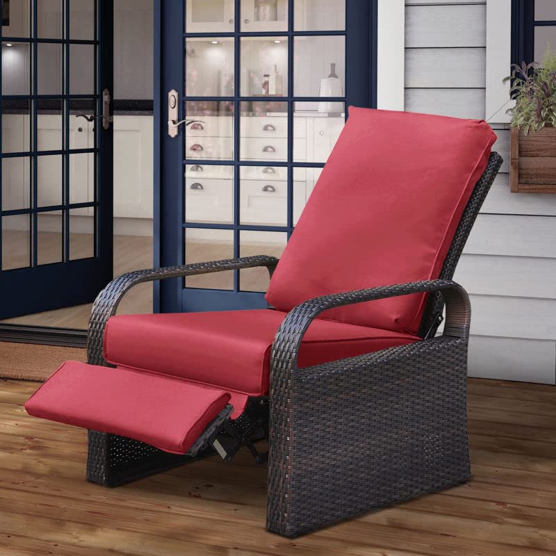 Babylon Outdoor Recliner Wicker Patio Adjustable Recliner Chair with Cushions, Rust-Resistant Aluminum Frame,All-Weather Resin Rattan, Brown& Khaki