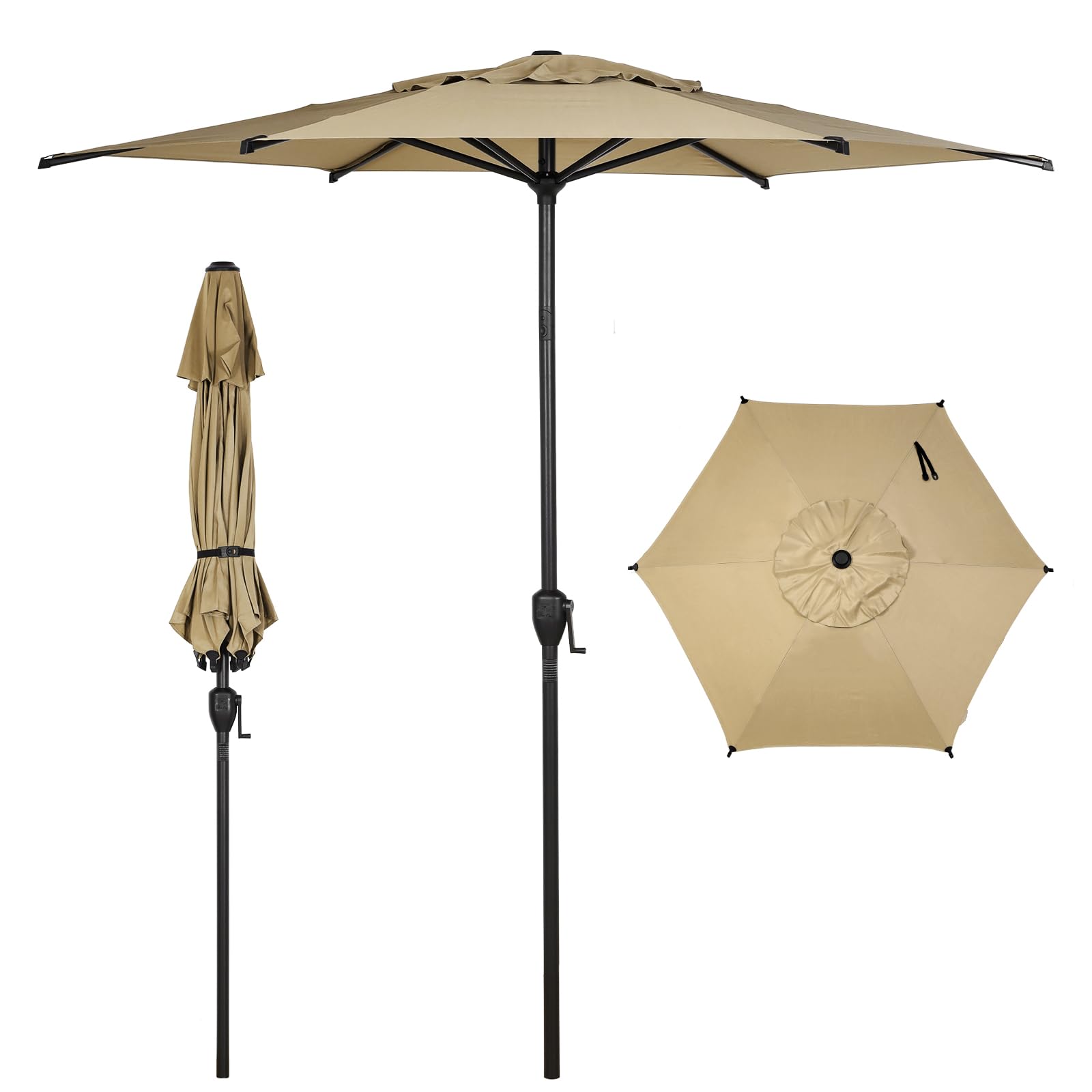 Abba Patio 9FT Lyon Outdoor Patio Umbrella Outdoor Table Umbrella with Push Button Tilt and Crank Market Umbrella 8 Sturdy Ribs UV Protection Waterproof for Garden Deck Backyard Pool, Black & Ivory