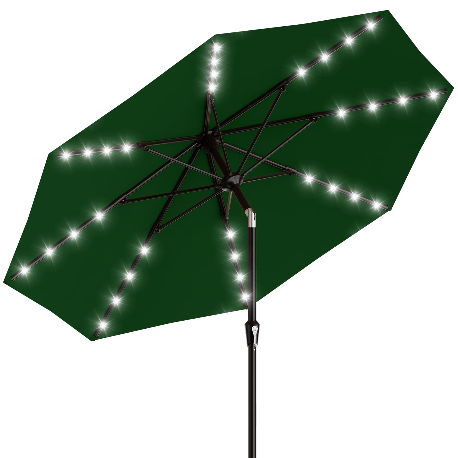 AreShark 9FT Patio Umbrella with Solar Lights, 32 Lighted Pool Umbrella w/Tilt and Crank, Outdoor Market Solar Umbrellas for Garden, Deck, Backyard, Pool and Beach, Beige