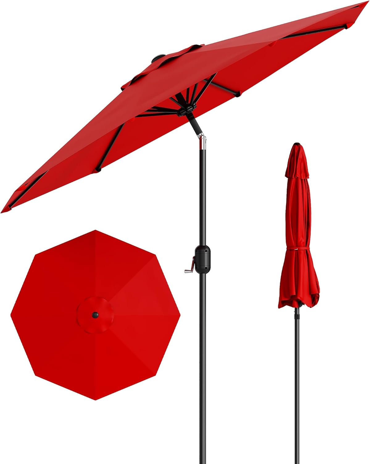 GarveeLife Outdoor Patio Umbrella, Table Market Umbrella with Push Button Tilt and Crank, 8 Sturdy Ribs UV Protection Waterproof for Garden, Deck, Backyard, Pool