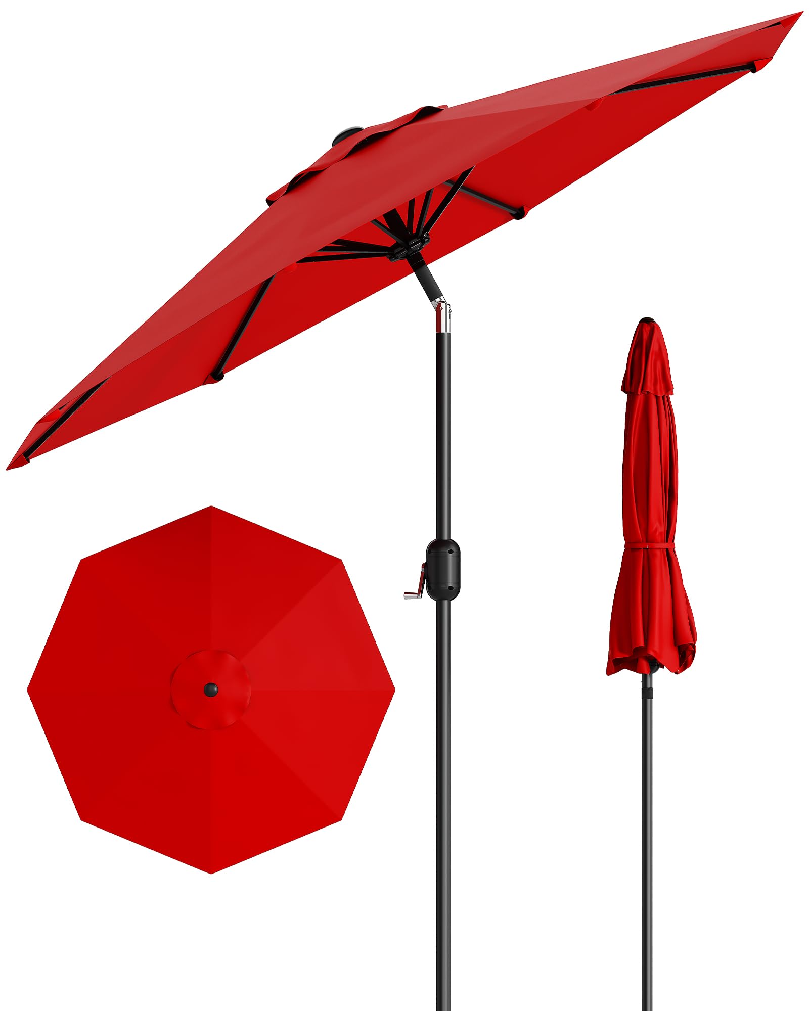 GarveeLife Outdoor Patio Umbrella, Table Market Umbrella with Push Button Tilt and Crank, 8 Sturdy Ribs UV Protection Waterproof for Garden, Deck, Backyard, Pool