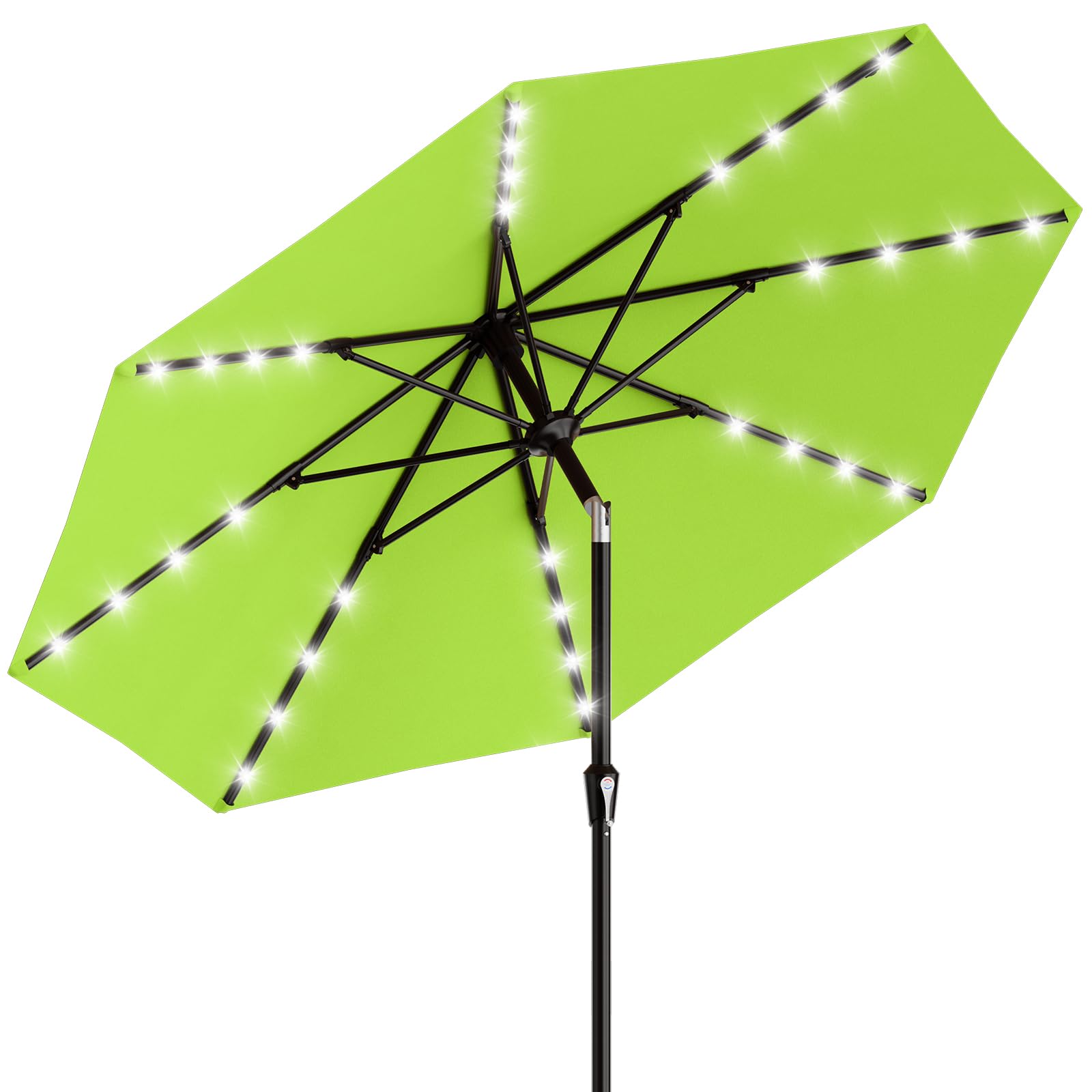 AreShark 9FT Patio Umbrella with Solar Lights, 32 Lighted Pool Umbrella w/Tilt and Crank, Outdoor Market Solar Umbrellas for Garden, Deck, Backyard, Pool and Beach, Beige