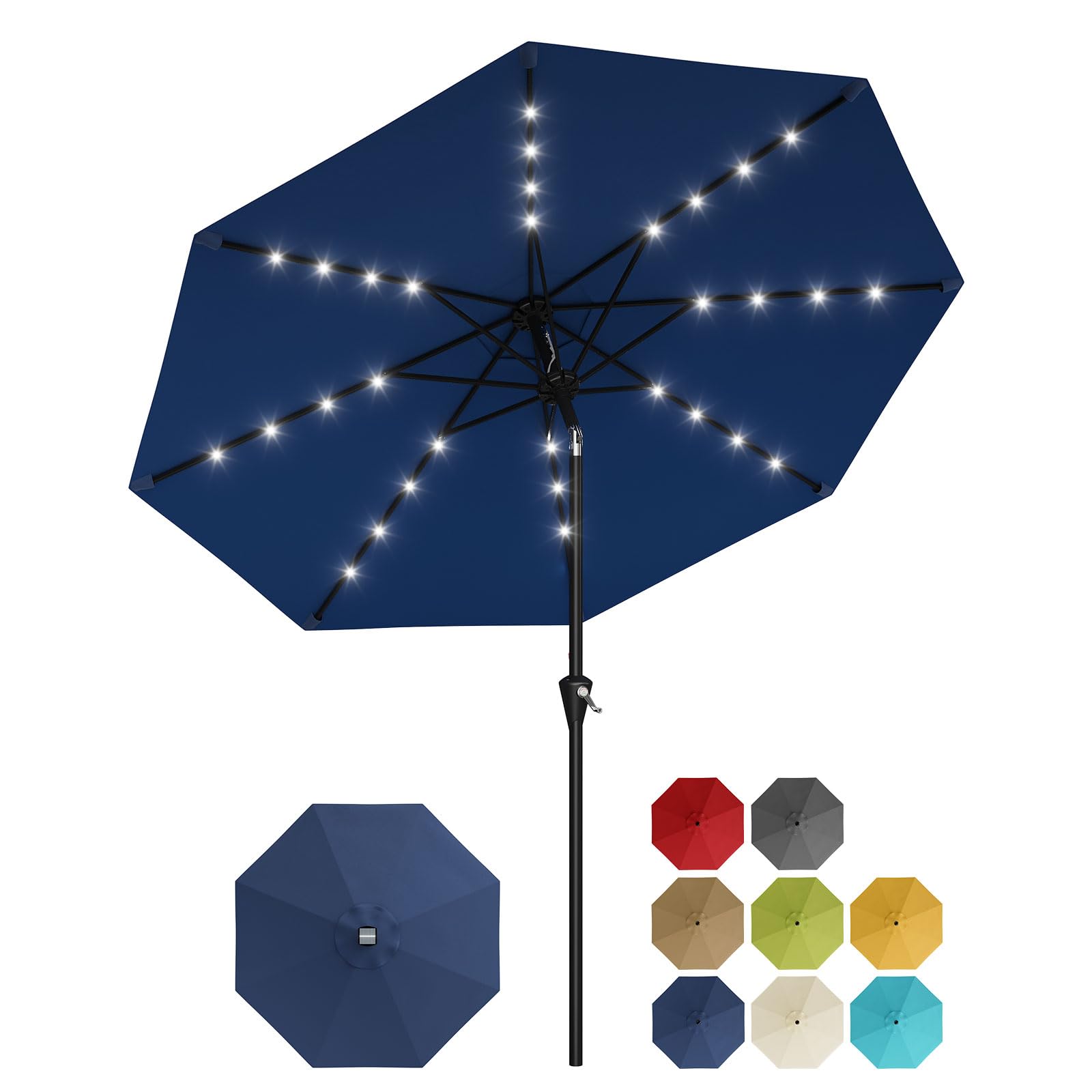 Garvee 9FT Patio Umbrella - Outdoor Table Umbrella with Smooth Crank Lift, Push Button Tilt and 8 Sturdy Ribs - Market Umbrella UV Protection Waterproof for Pool, Deck, Yard, Garden (Navy Blue)