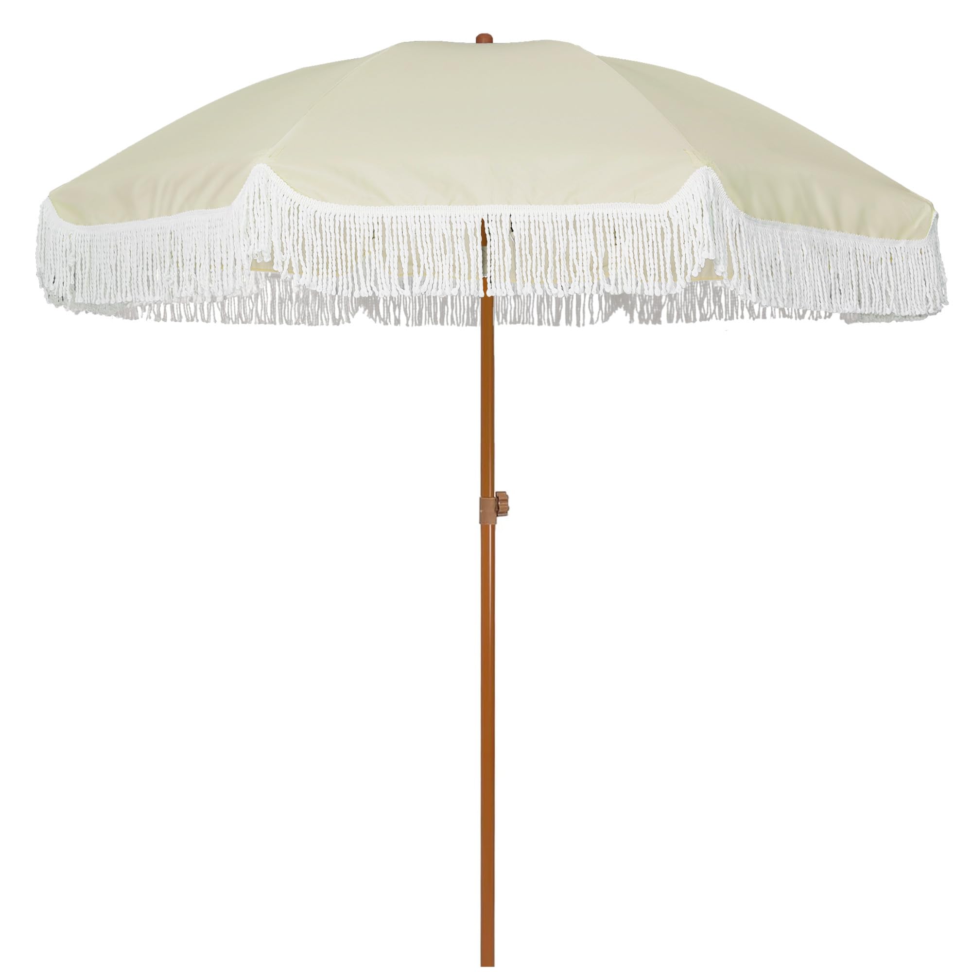 AMMSUN 7ft Patio Umbrella with Fringe Outdoor Tassel Umbrella UPF50+ Premium Steel Pole and Ribs Push Button Tilt, Navy Blue Stripes