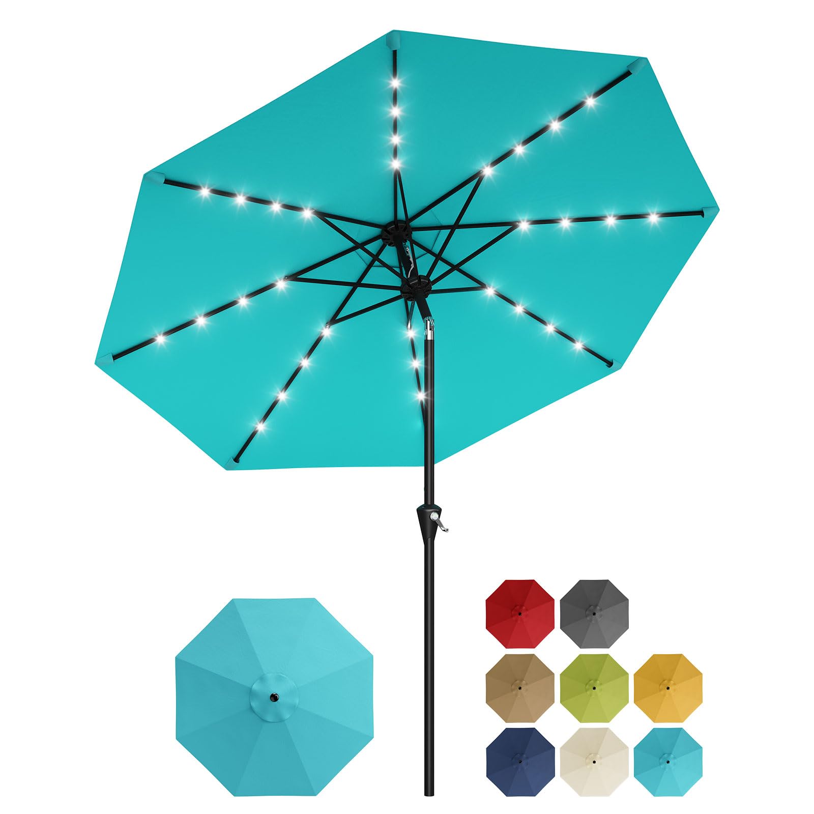 Garvee 9FT Patio Umbrella - Outdoor Table Umbrella with Smooth Crank Lift, Push Button Tilt and 8 Sturdy Ribs - Market Umbrella UV Protection Waterproof for Pool, Deck, Yard, Garden (Navy Blue)