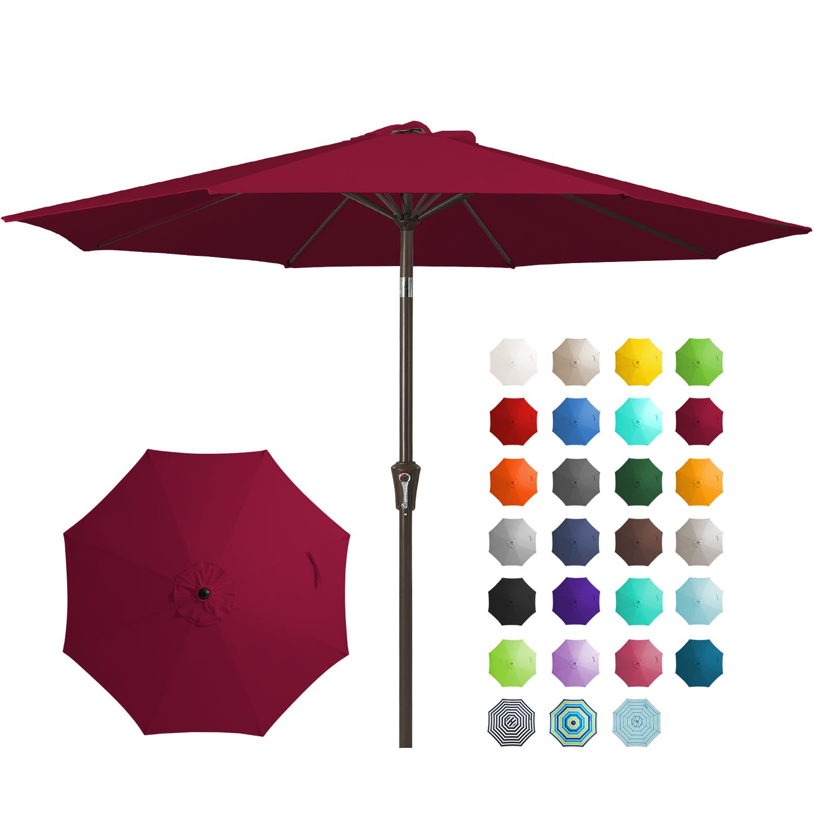 JEAREY 9FT Outdoor Patio Umbrella Outdoor Table Umbrella with Push Button Tilt and Crank, Market Umbrella 8 Sturdy Ribs UV Protection Waterproof for Garden, Deck, Backyard, Pool (Beige)