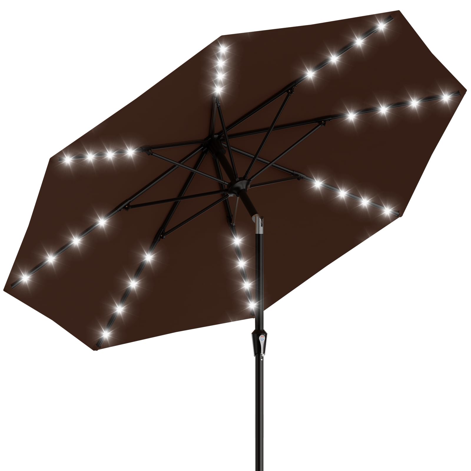 AreShark 9FT Patio Umbrella with Solar Lights, 32 Lighted Pool Umbrella w/Tilt and Crank, Outdoor Market Solar Umbrellas for Garden, Deck, Backyard, Pool and Beach, Beige