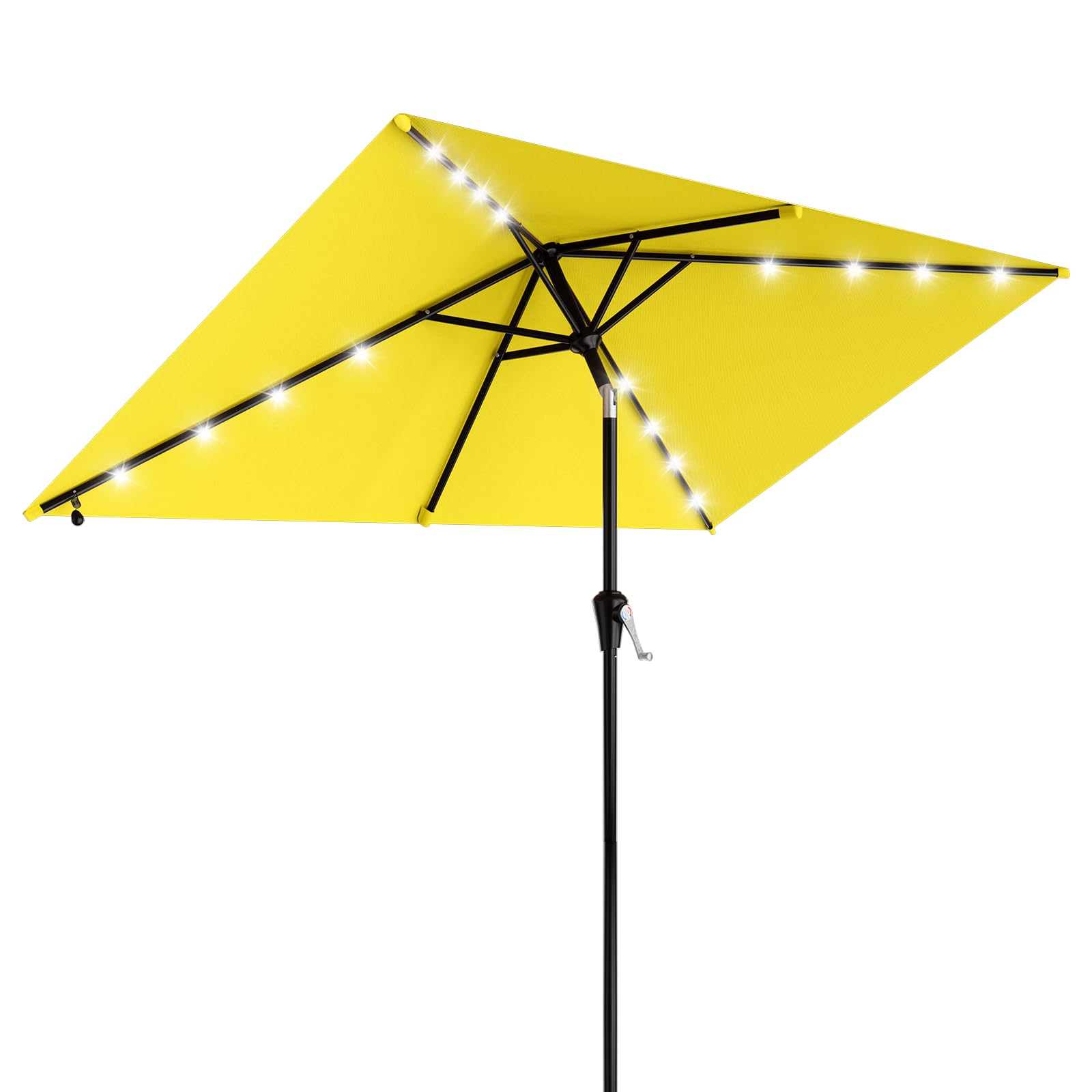 AreShark 9FT Patio Umbrella with Solar Lights, 32 Lighted Pool Umbrella w/Tilt and Crank, Outdoor Market Solar Umbrellas for Garden, Deck, Backyard, Pool and Beach, Beige