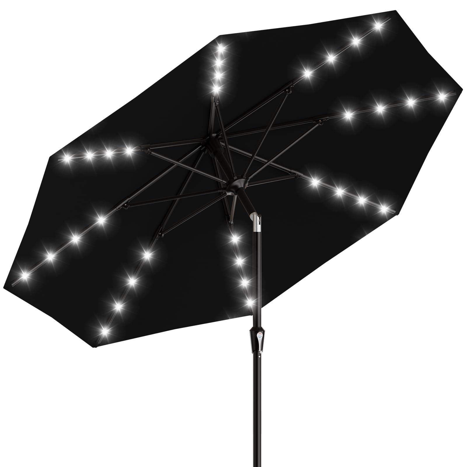 AreShark 9FT Patio Umbrella with Solar Lights, 32 Lighted Pool Umbrella w/Tilt and Crank, Outdoor Market Solar Umbrellas for Garden, Deck, Backyard, Pool and Beach, Beige