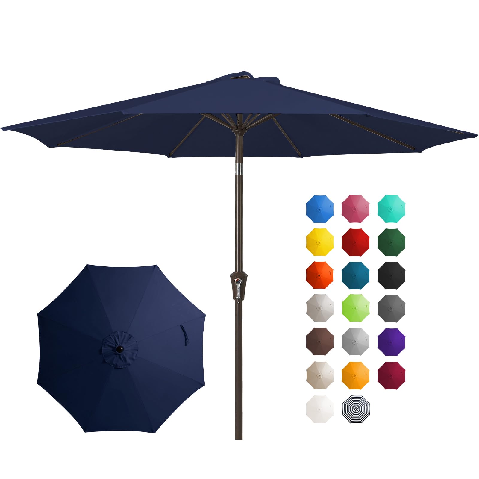 JEAREY 10FT Outdoor Patio Umbrella Outdoor Table Umbrella with Push Button Tilt and Crank, Market Umbrella 8 Sturdy Ribs UV Protection Waterproof for Pool, Garden (Navy)