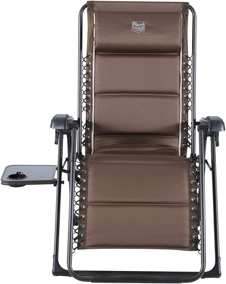 TIMBER RIDGE Aluminum Zero Gravity Chairs, Folding Recliner Chair Padded with Cup Holder and Headrest, Adjustable Lounge Reclining Chair for Outdoor Camping Lawn Patio Indoor, Supports 350lbs, Brown