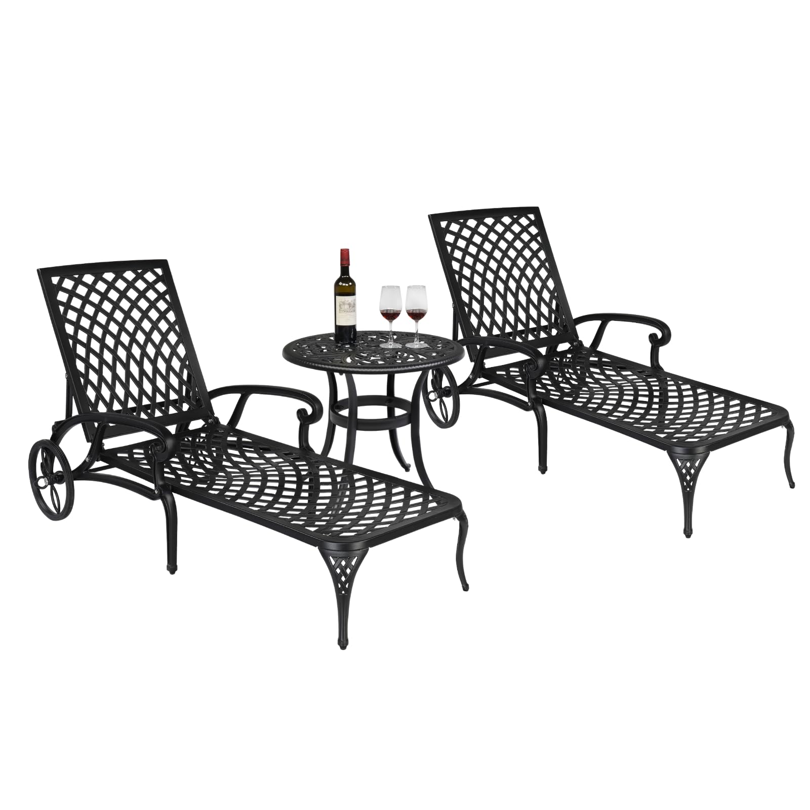Outvita Lounge Chairs for Outside, Patio Cast Aluminum Recliner with Adjustable Back and Rolling Wheels for Backyard Porch Pool Balcony Deck (Bronze)