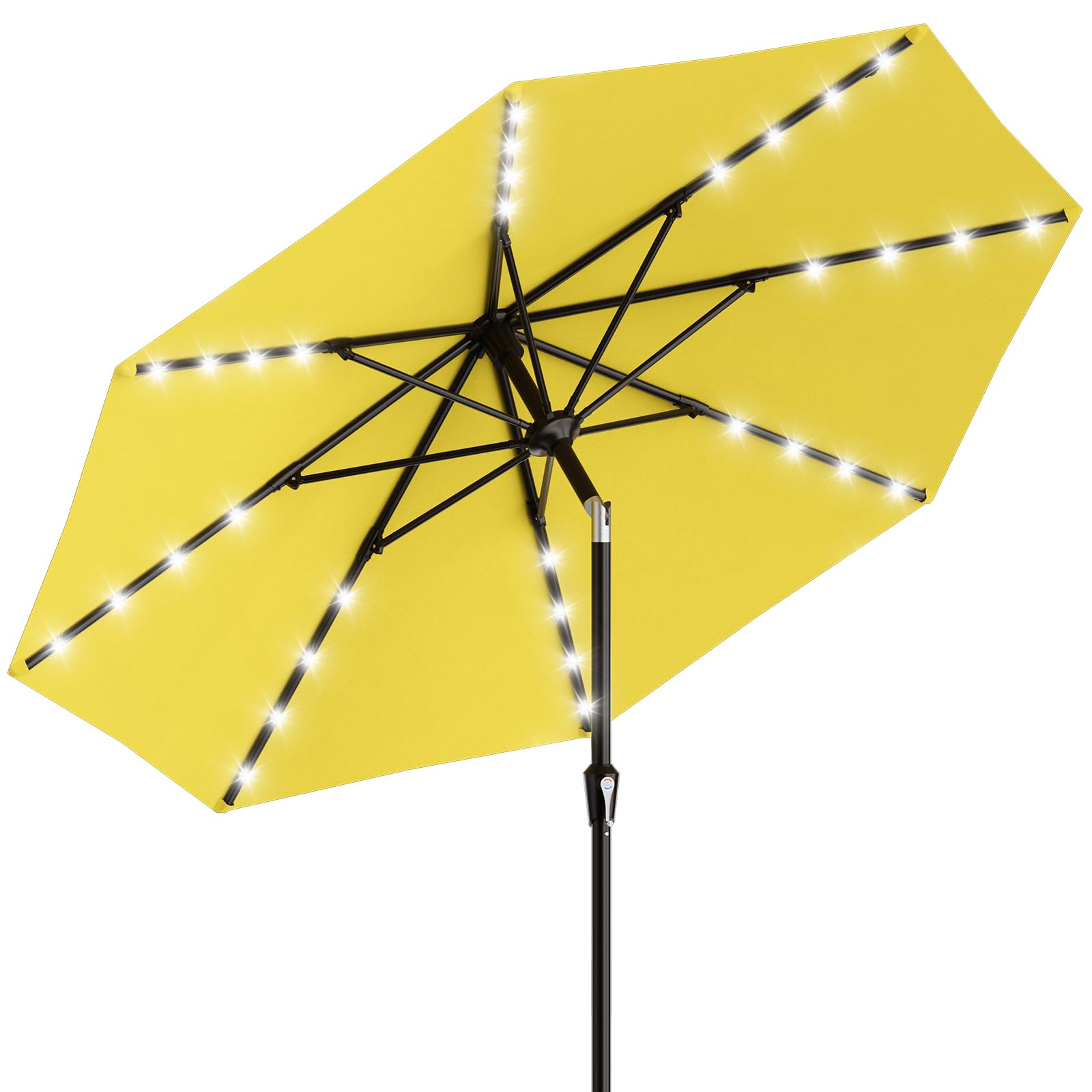 AreShark 9FT Patio Umbrella with Solar Lights, 32 Lighted Pool Umbrella w/Tilt and Crank, Outdoor Market Solar Umbrellas for Garden, Deck, Backyard, Pool and Beach, Beige