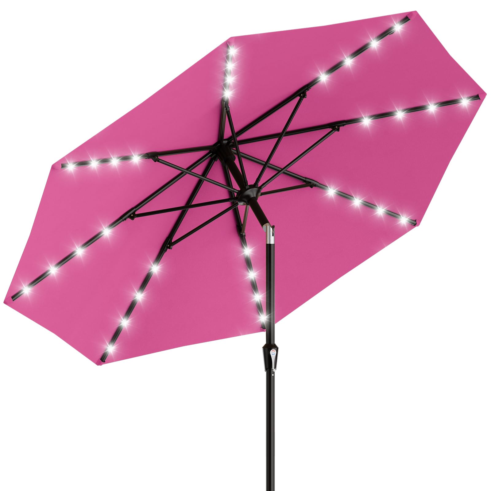 AreShark 9FT Patio Umbrella with Solar Lights, 32 Lighted Pool Umbrella w/Tilt and Crank, Outdoor Market Solar Umbrellas for Garden, Deck, Backyard, Pool and Beach, Beige