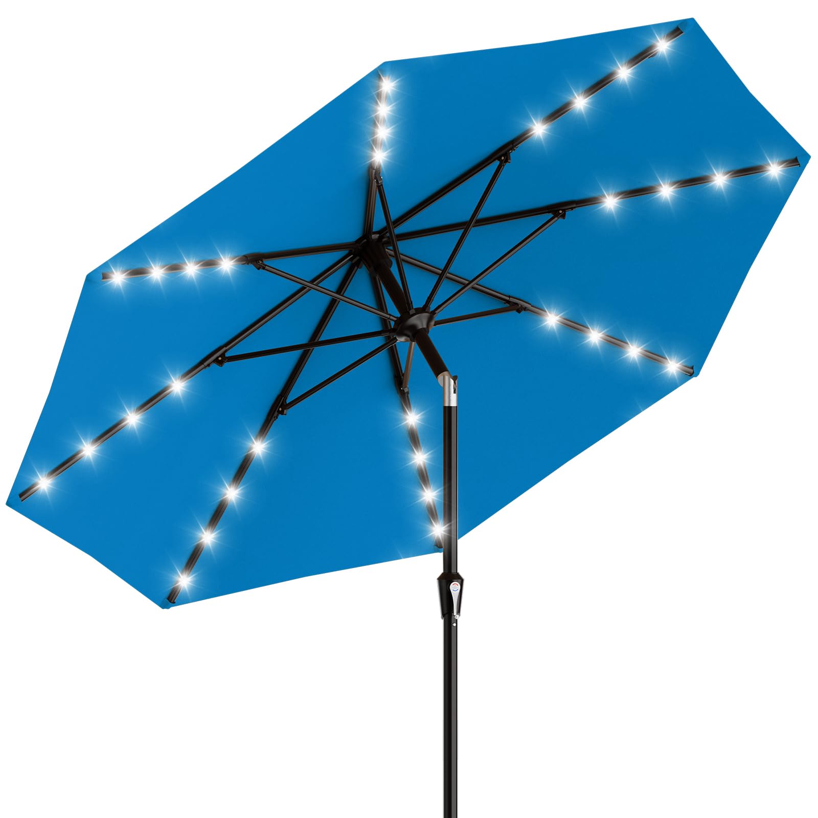 AreShark 9FT Patio Umbrella with Solar Lights, 32 Lighted Pool Umbrella w/Tilt and Crank, Outdoor Market Solar Umbrellas for Garden, Deck, Backyard, Pool and Beach, Beige