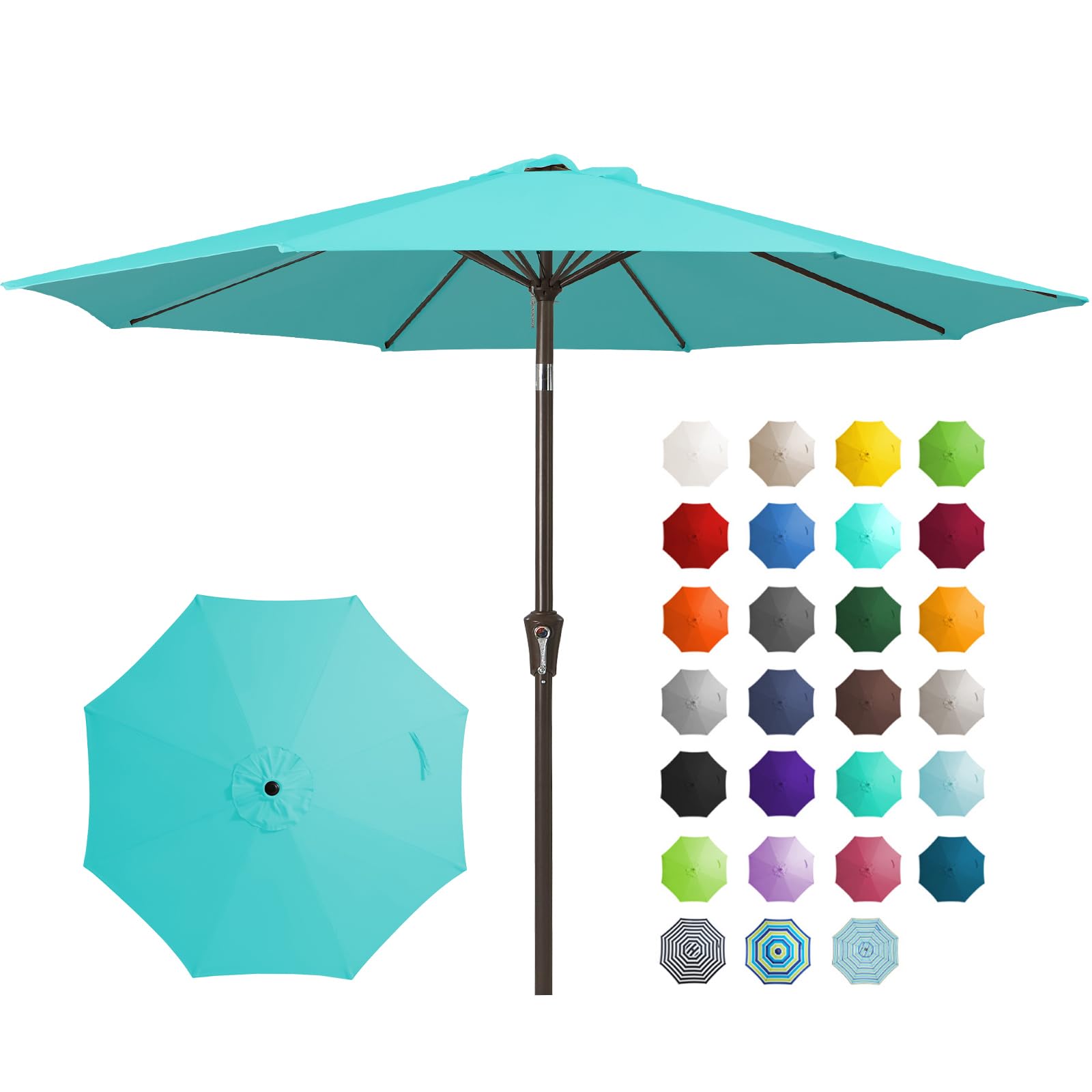 JEAREY 9FT Outdoor Patio Umbrella Outdoor Table Umbrella with Push Button Tilt and Crank, Market Umbrella 8 Sturdy Ribs UV Protection Waterproof for Garden, Deck, Backyard, Pool (Beige)
