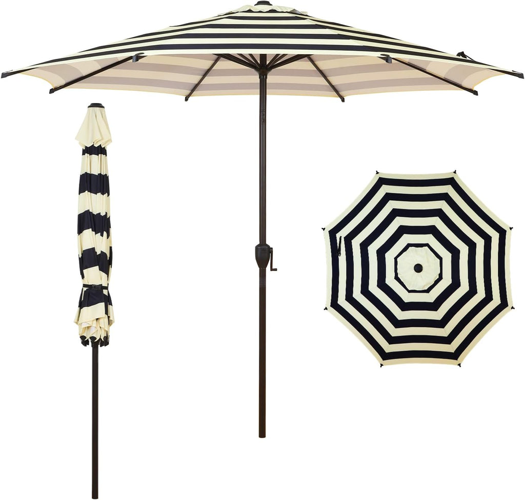 Abba Patio 9FT Lyon Outdoor Patio Umbrella Outdoor Table Umbrella with Push Button Tilt and Crank Market Umbrella 8 Sturdy Ribs UV Protection Waterproof for Garden Deck Backyard Pool, Black & Ivory